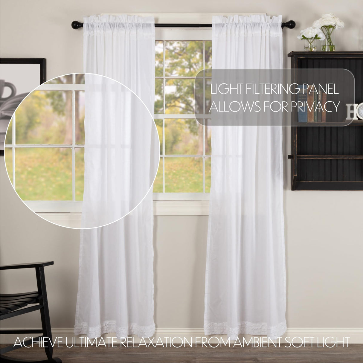 White Ruffled Sheer Panel Set of 4 84x40