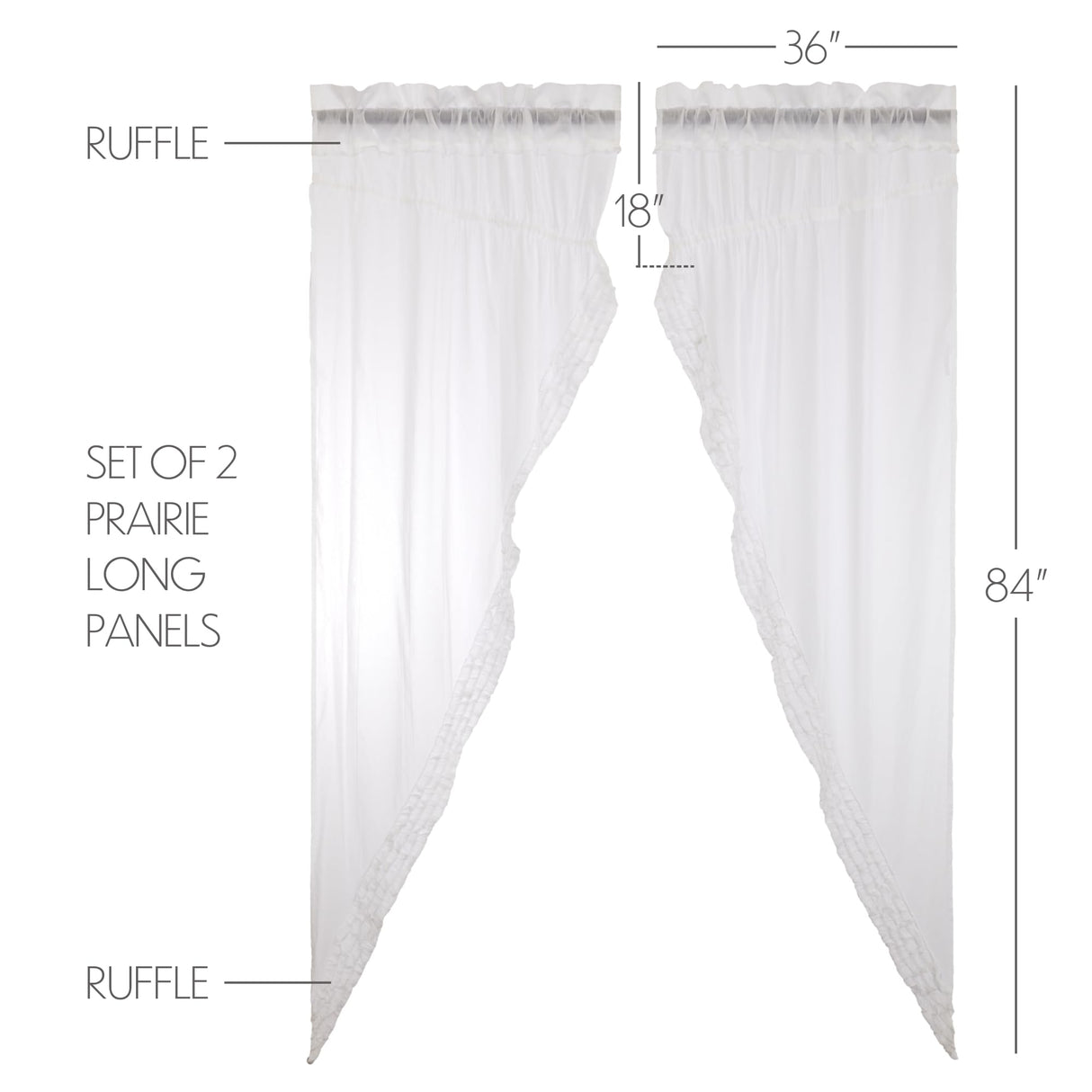 White Ruffled Sheer Prairie Long Panel Set of 4 84x36x18