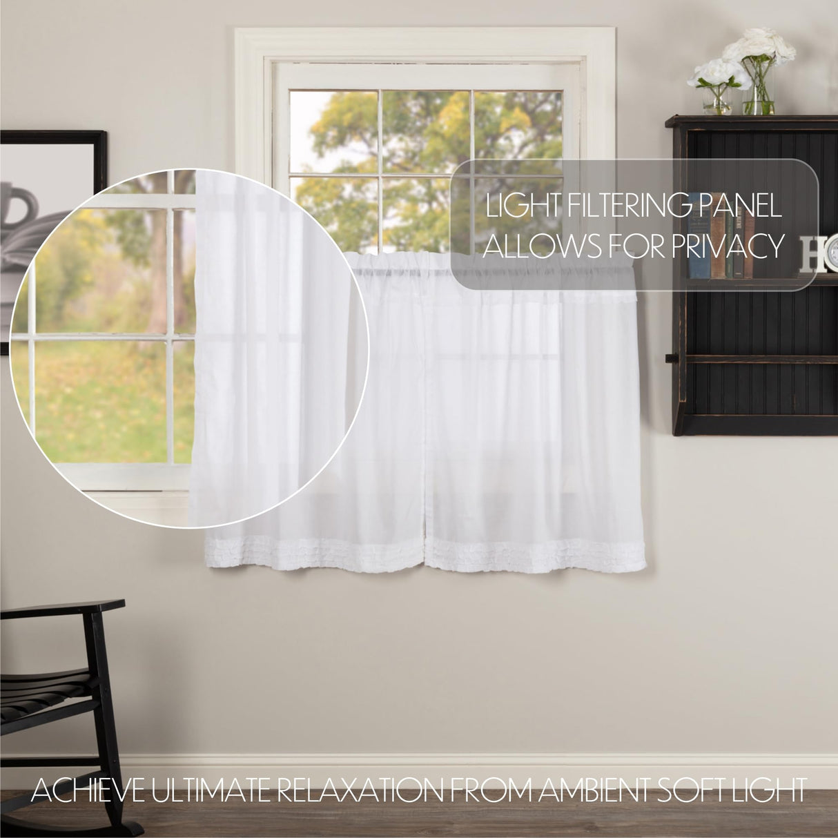 White Ruffled Sheer Tier Set of 4 L36xW36