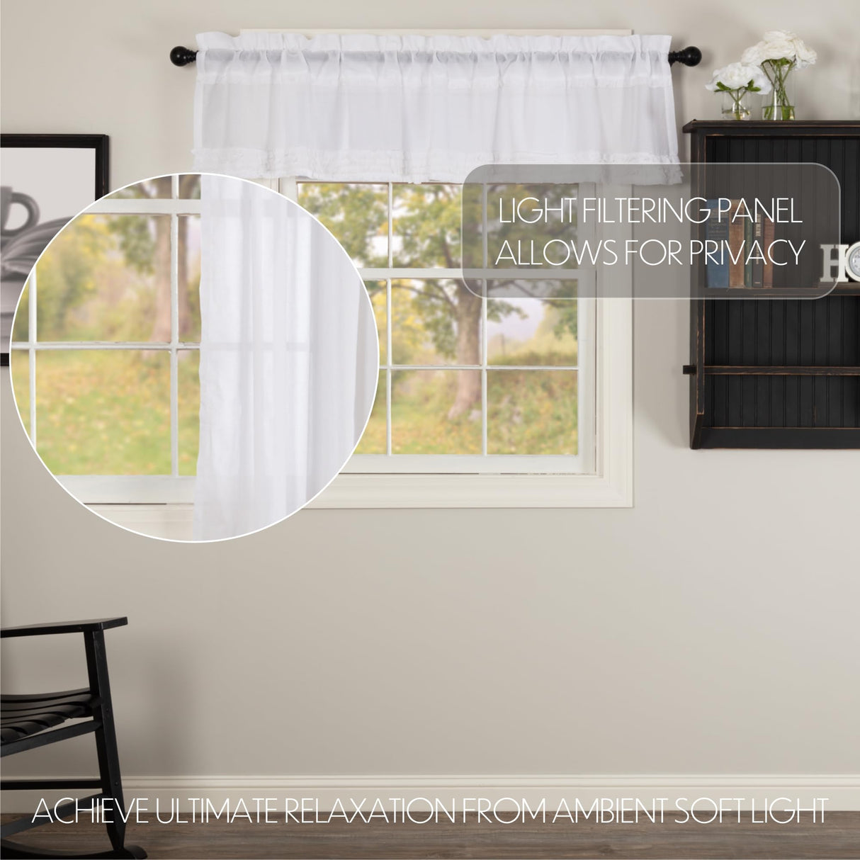 White Ruffled Sheer Valance Set of 2 16x72
