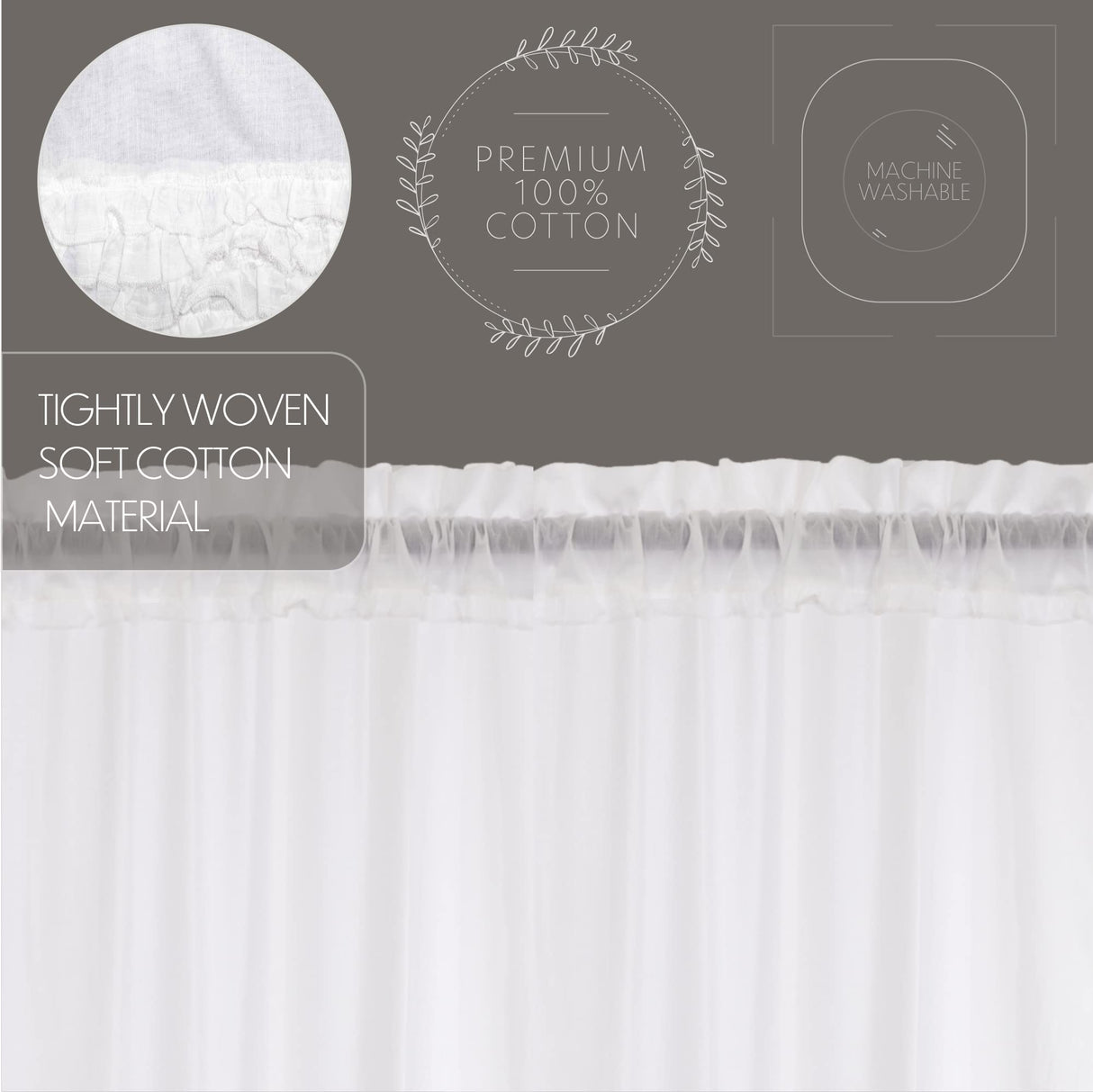 White Ruffled Sheer Valance Set of 2 16x72