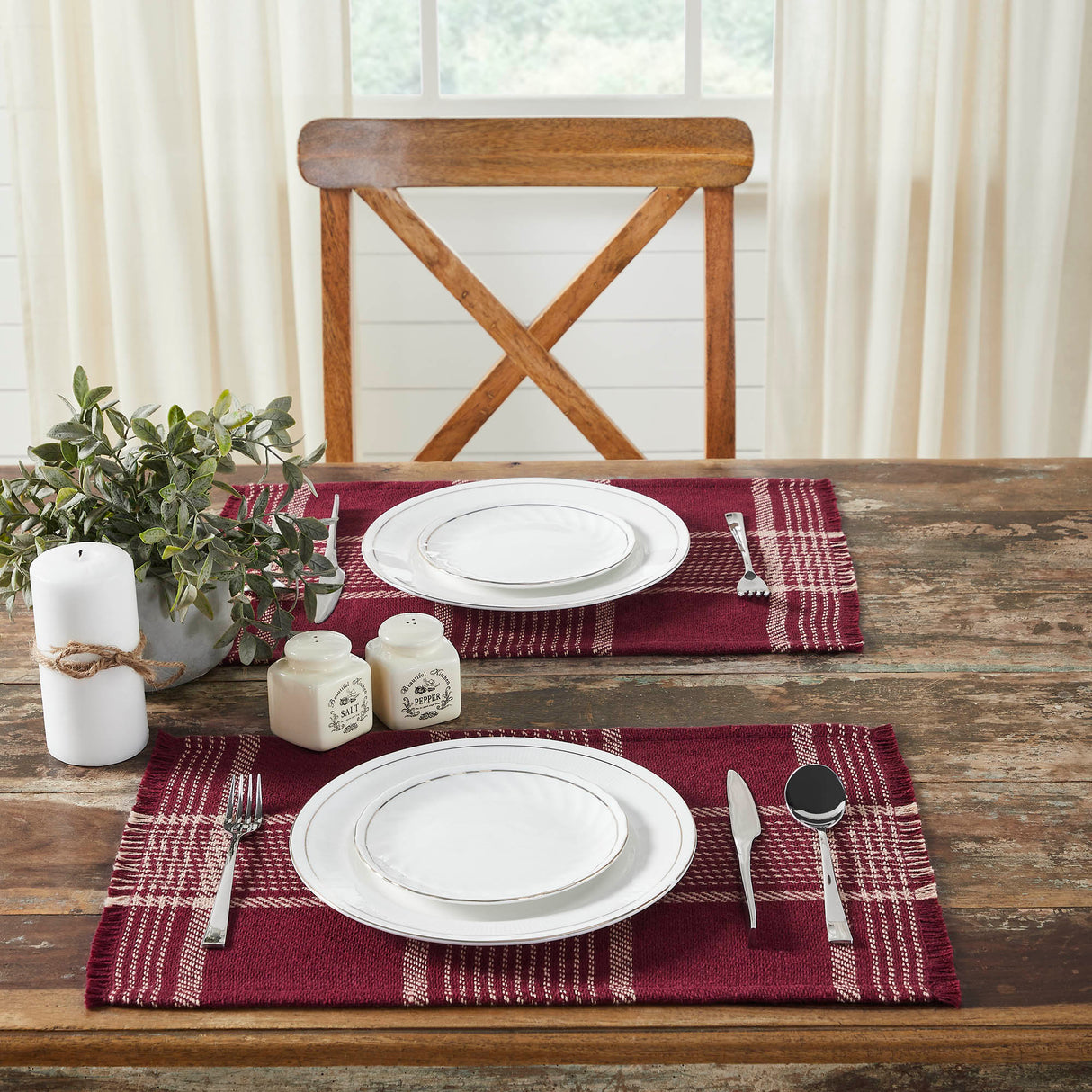 Eston Burgundy Tan Plaid Placemat Set of 2 13x19, 4 Pack 8 Pack