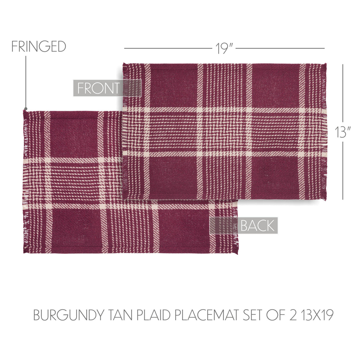 Eston Burgundy Tan Plaid Placemat Set of 2 13x19, 4 Pack