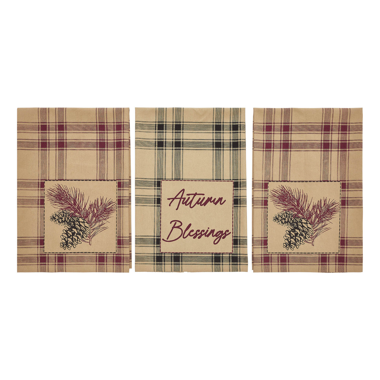 Connell Pinecone Plaid Tea Towel Set of 3 19x28