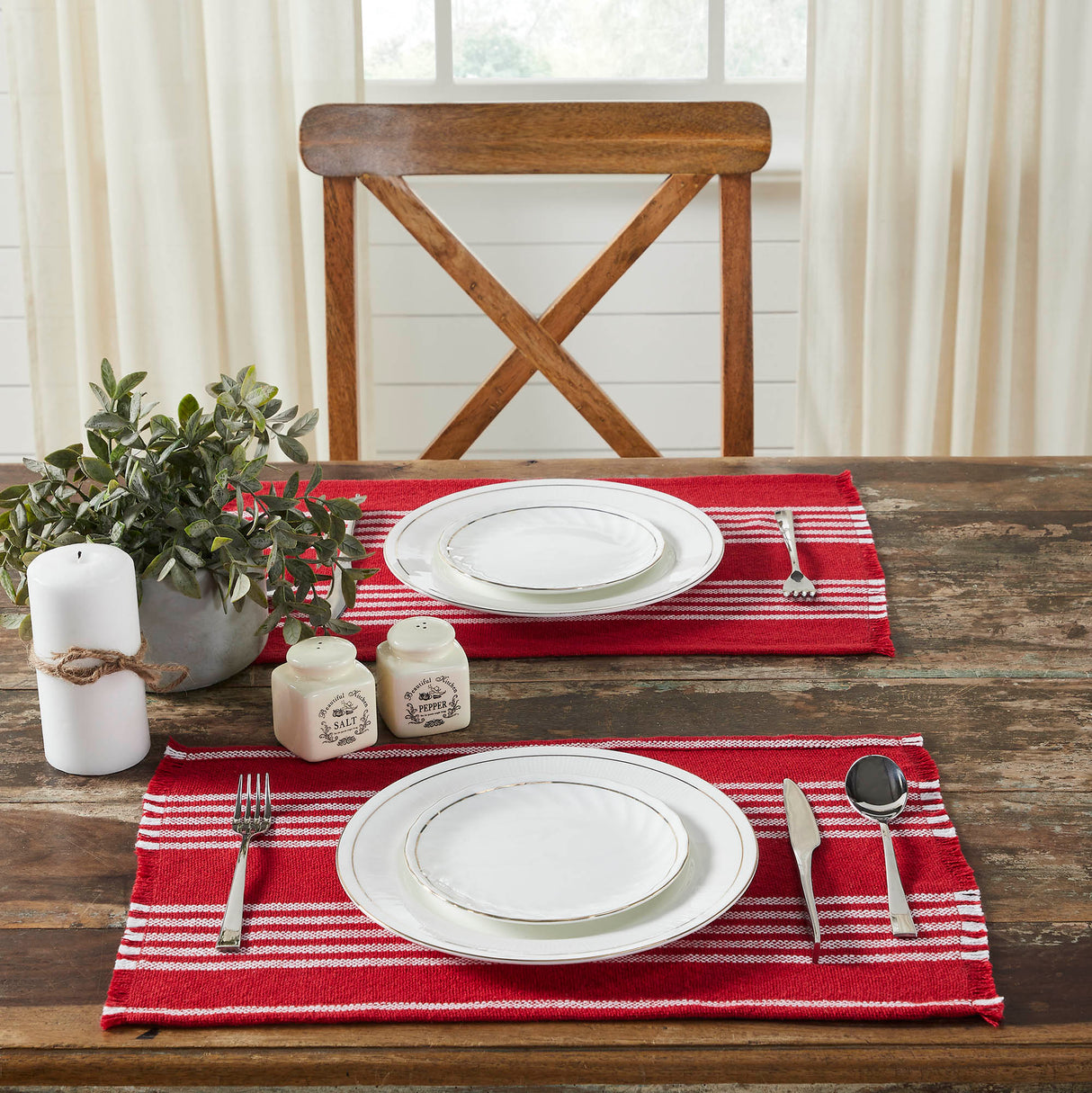 Arendal Red Stripe Placemat Set of 2 Fringed 13x19, 6 Pack 12 Pack