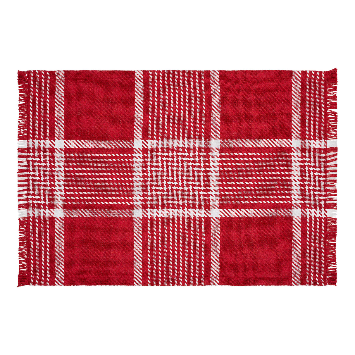 Eston Red White Plaid Placemat Set of 2 Fringed 13x19, 4 Pack