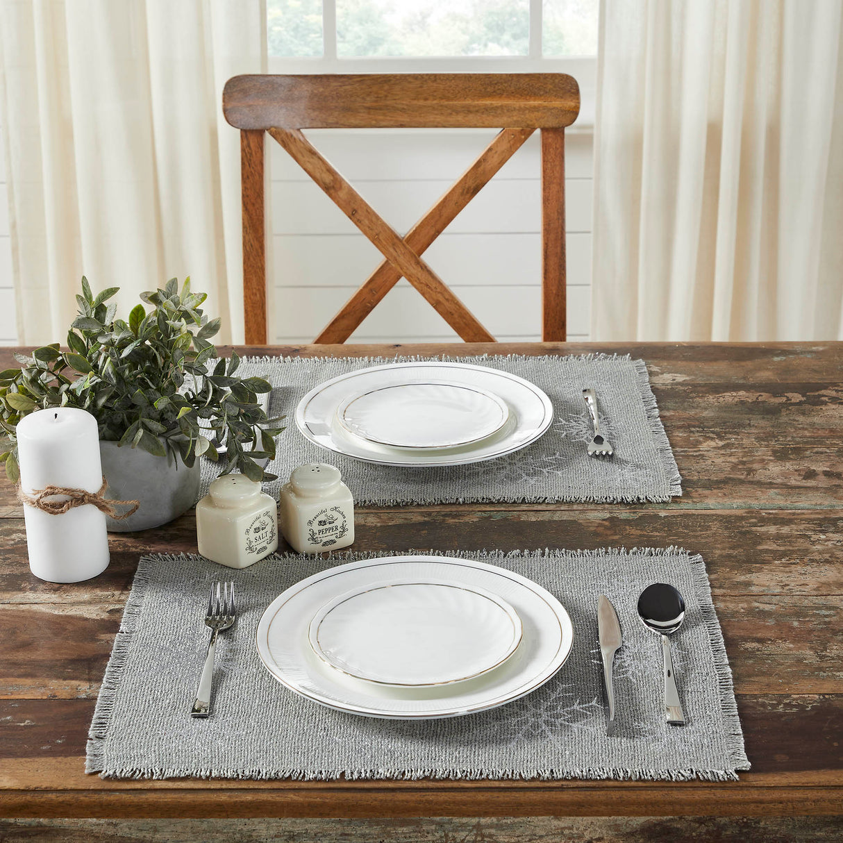 Yuletide Burlap Dove Grey Snowflake Placemat Set of 2 13x19, 3 Pack 6 Pack