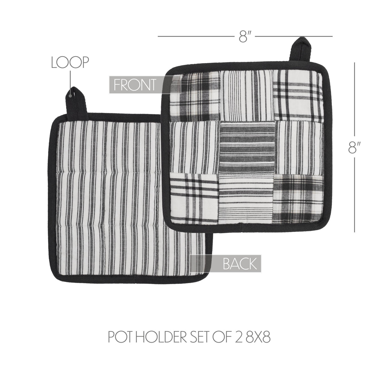 VHC Brands Sawyer Mill Black 4PC Set 2 Oven Mitts and 2 Pot Holders