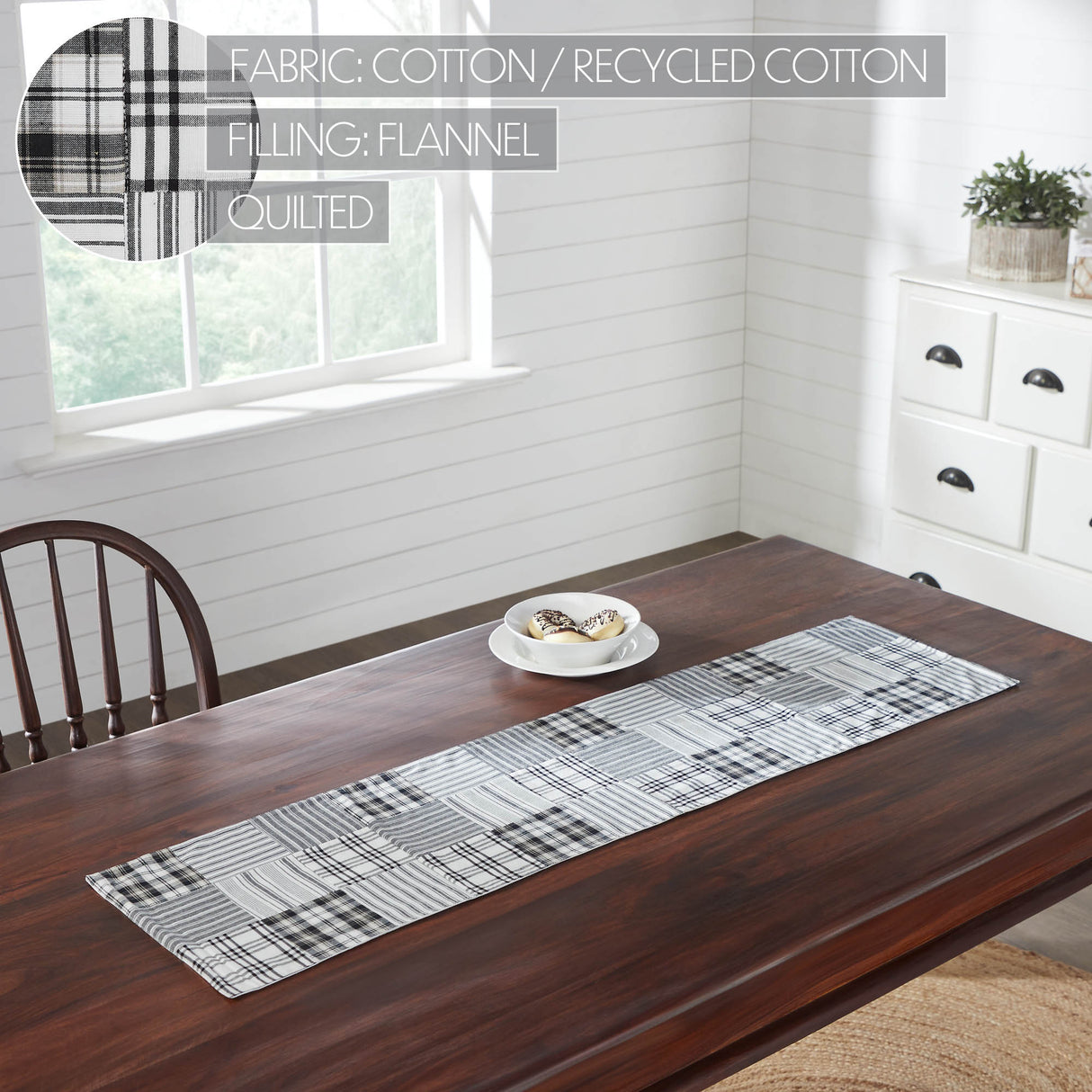 Sawyer Mill Black Runner Quilted 12x48