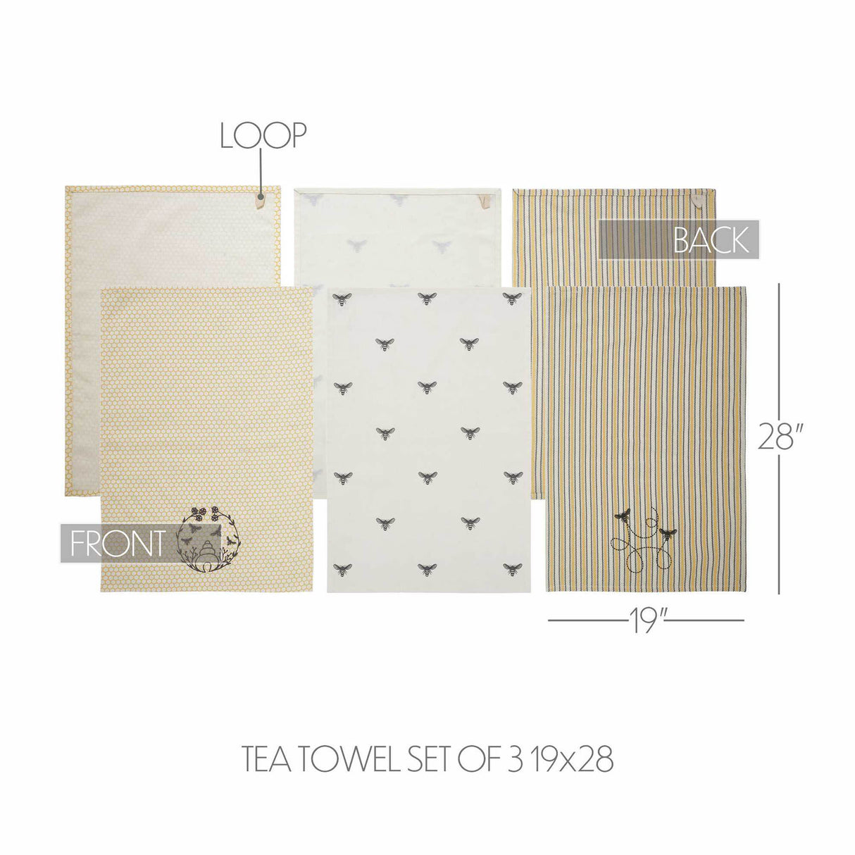 Buzzy Bees Tea Towel Set of 3 19x28