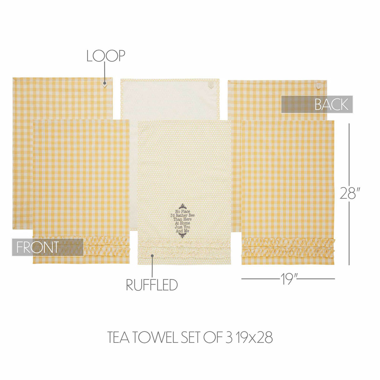 Buzzy Bees Ruffled Tea Towel Set of 3 19x28