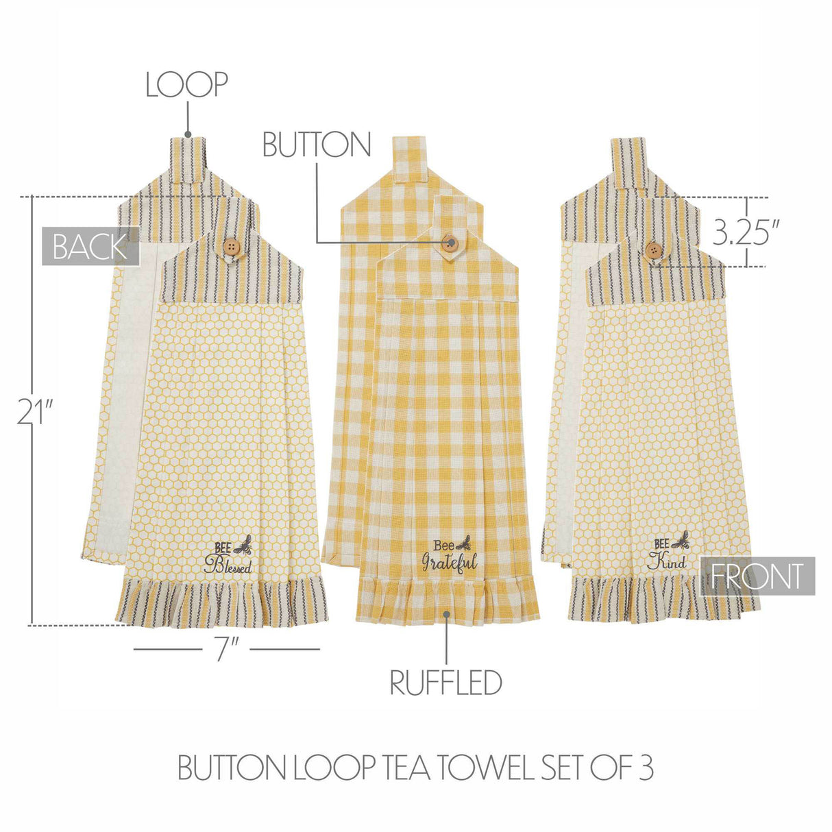 Buzzy Bees Button Loop Tea Towel Set of 3