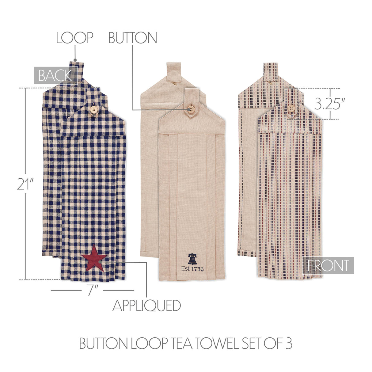 My Country Button Loop Tea Towel Set of 3