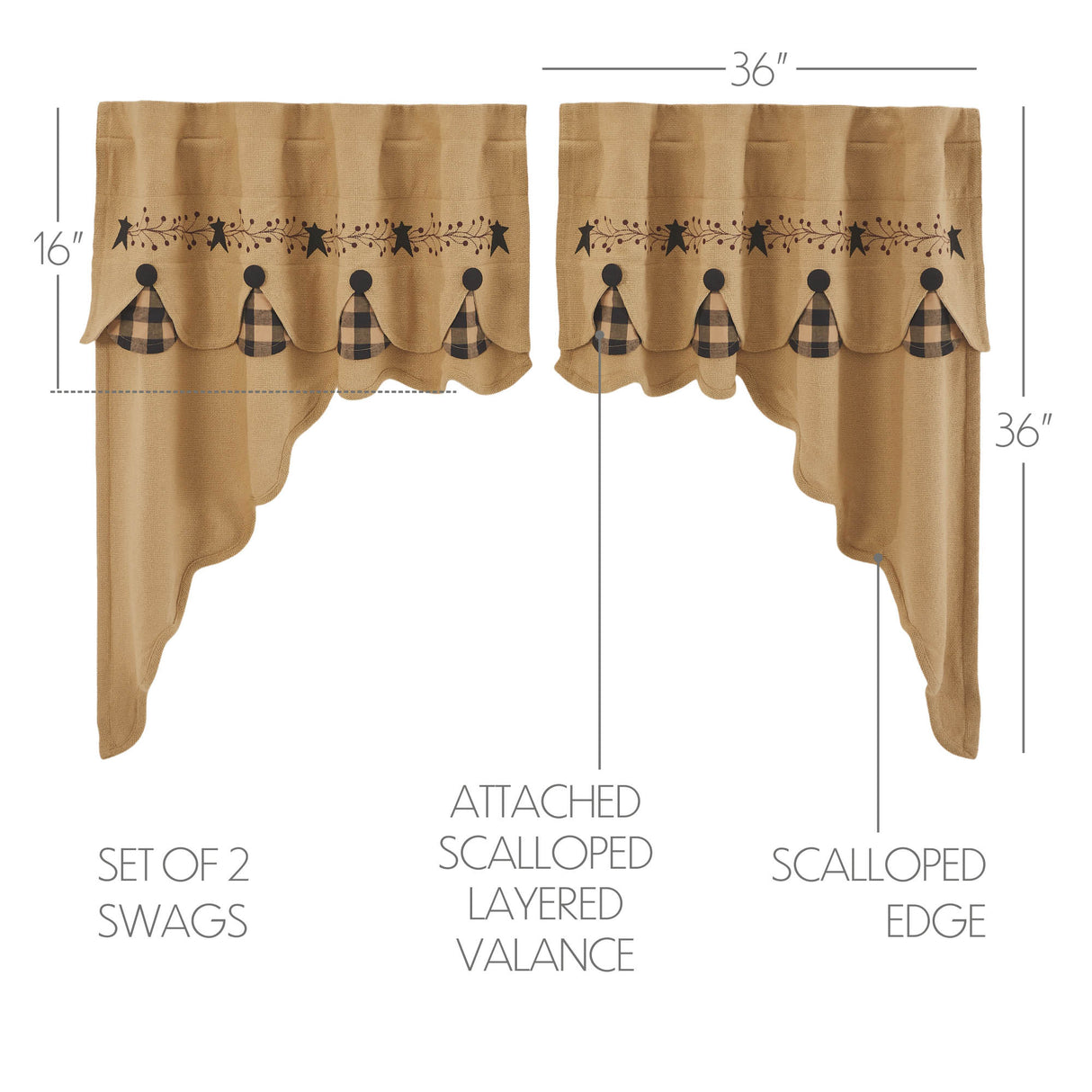 Pip Vinestar Scalloped Layered Swag Set of 2 36x36x16