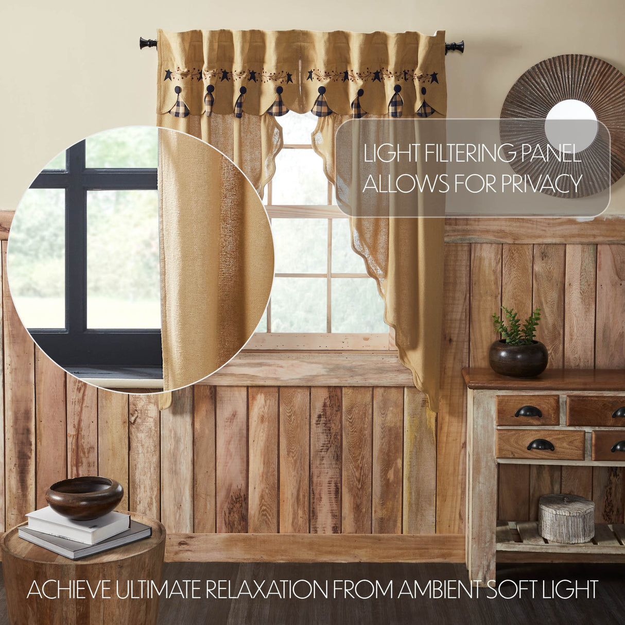 Pip Vinestar Scalloped Layered Prairie Short Panel Set of 2 63x36x18