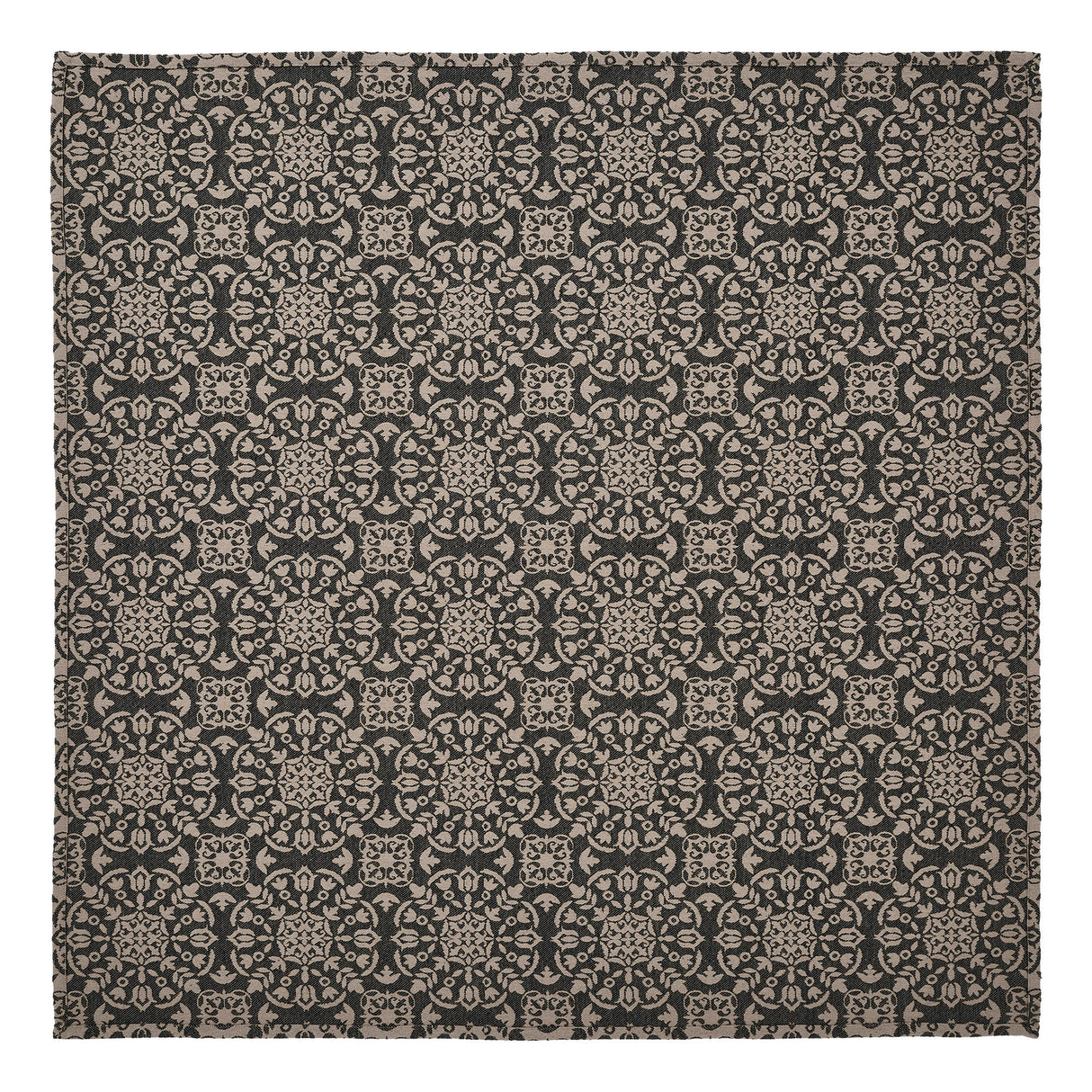 Custom House Black Tan Jacquard Table Topper 42x42