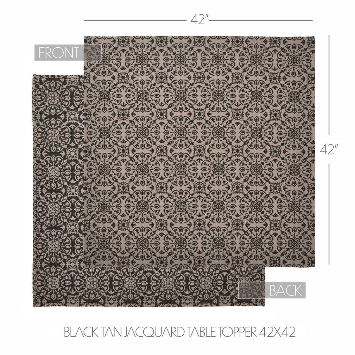 Custom House Black Tan Jacquard Table Topper 42x42