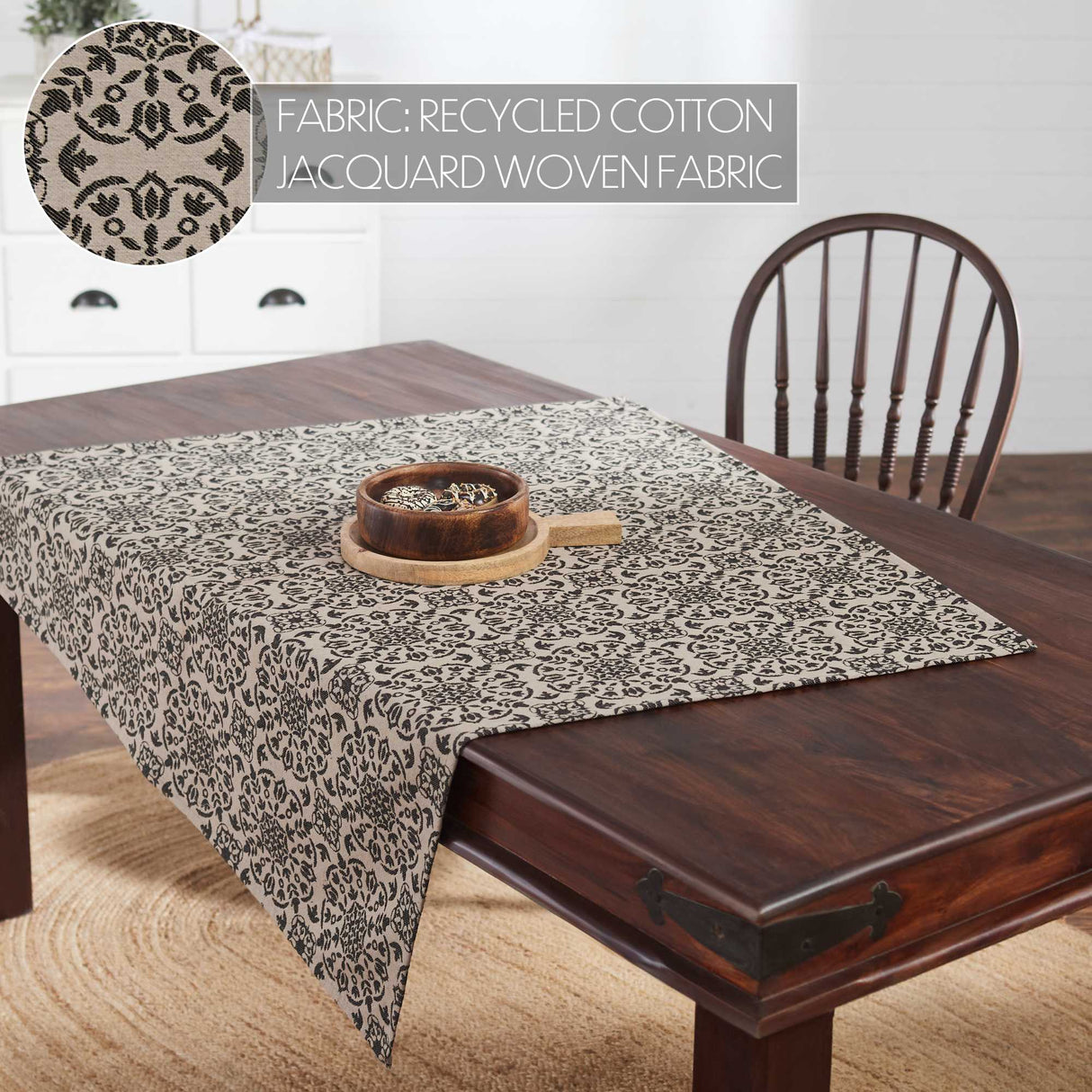 Custom House Black Tan Jacquard Table Topper 42x42