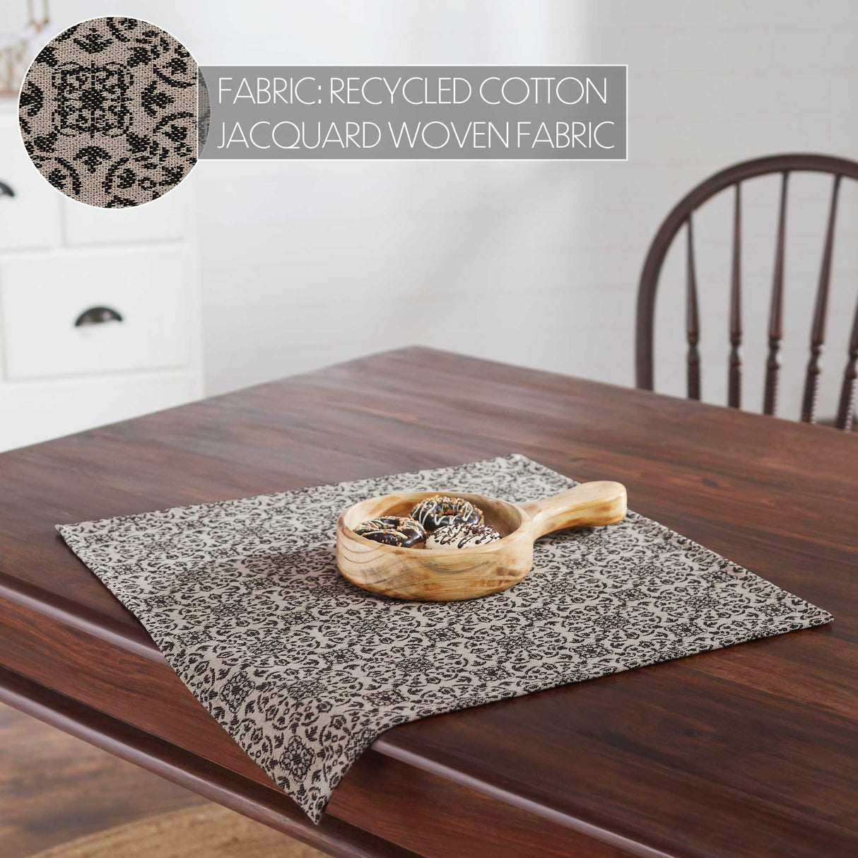 Custom House Black Tan Jacquard Table Topper 20x20