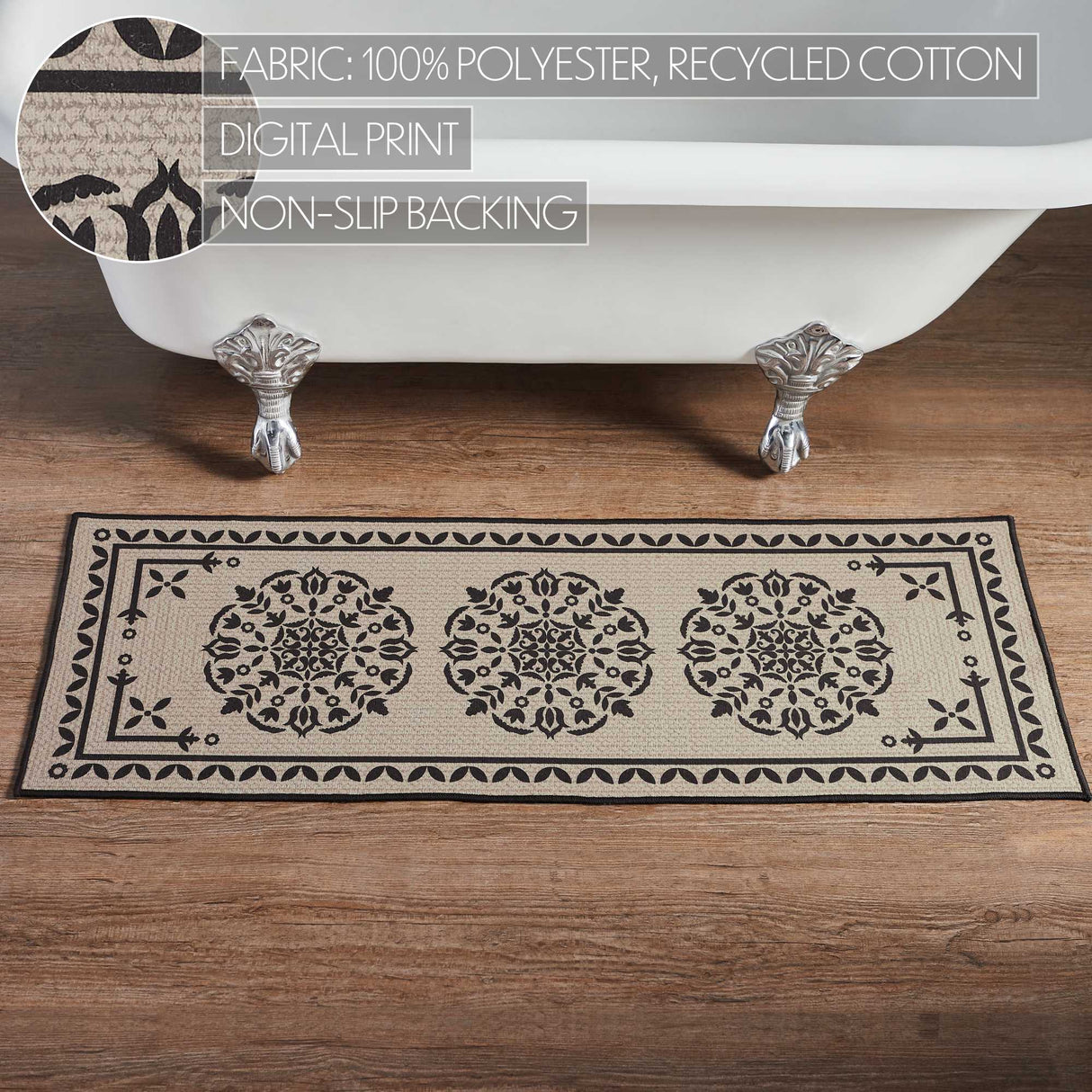Custom House Black Tan Jacquard Polyester Bathmat 17x48