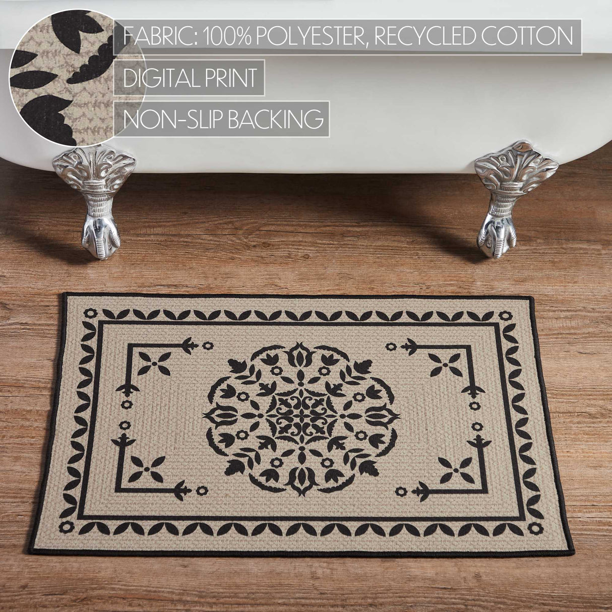 Custom House Black Tan Jacquard Polyester Bathmat 20x30