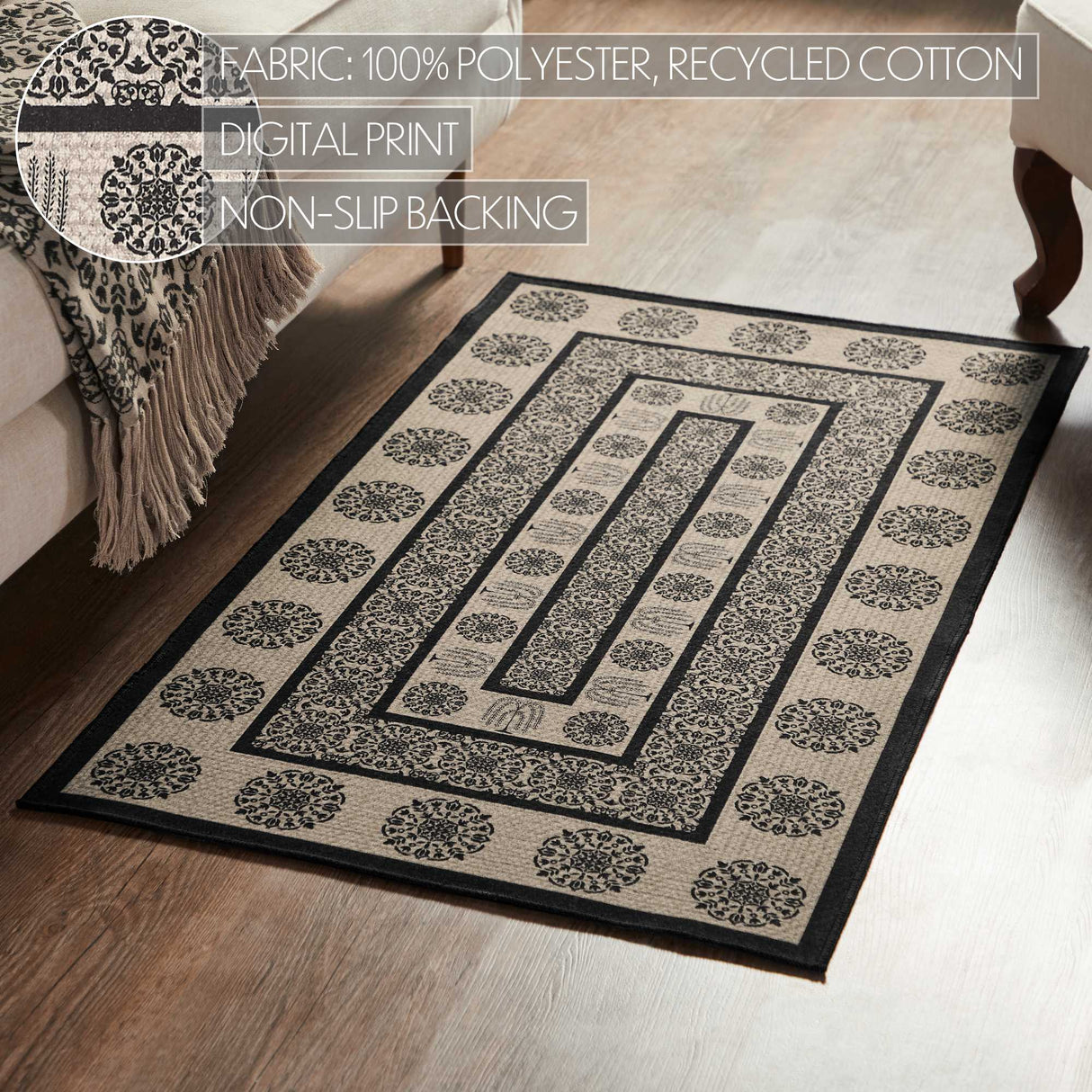 Custom House Black Tan Jacquard Polyester Rug Rect 27x48