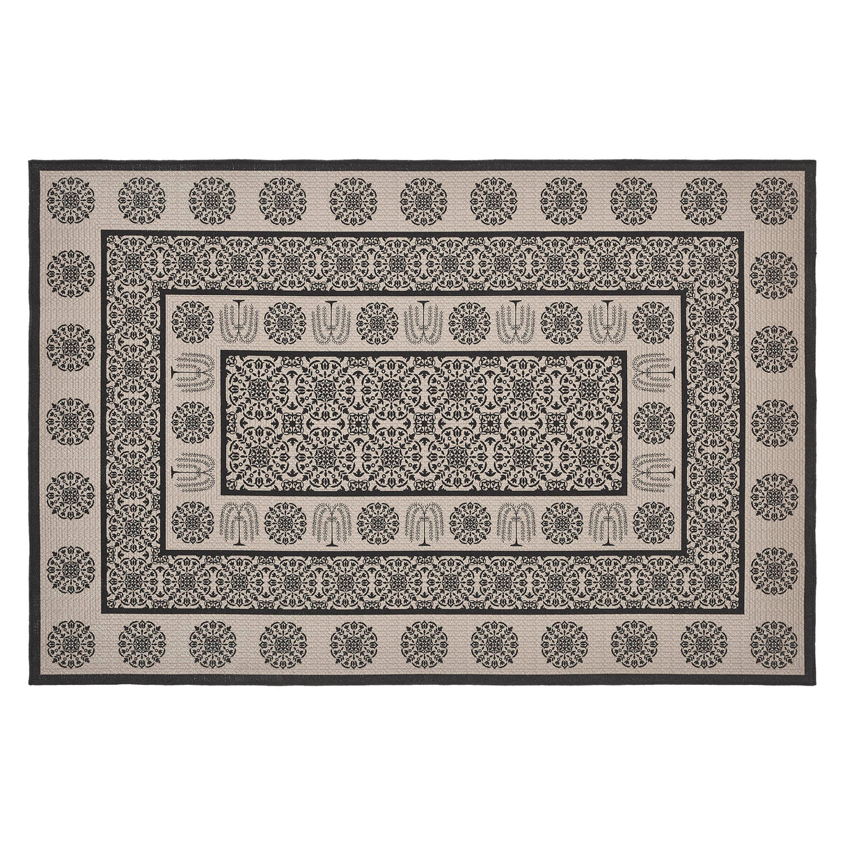 Custom House Black Tan Jacquard Polyester Rug Rect 48x72