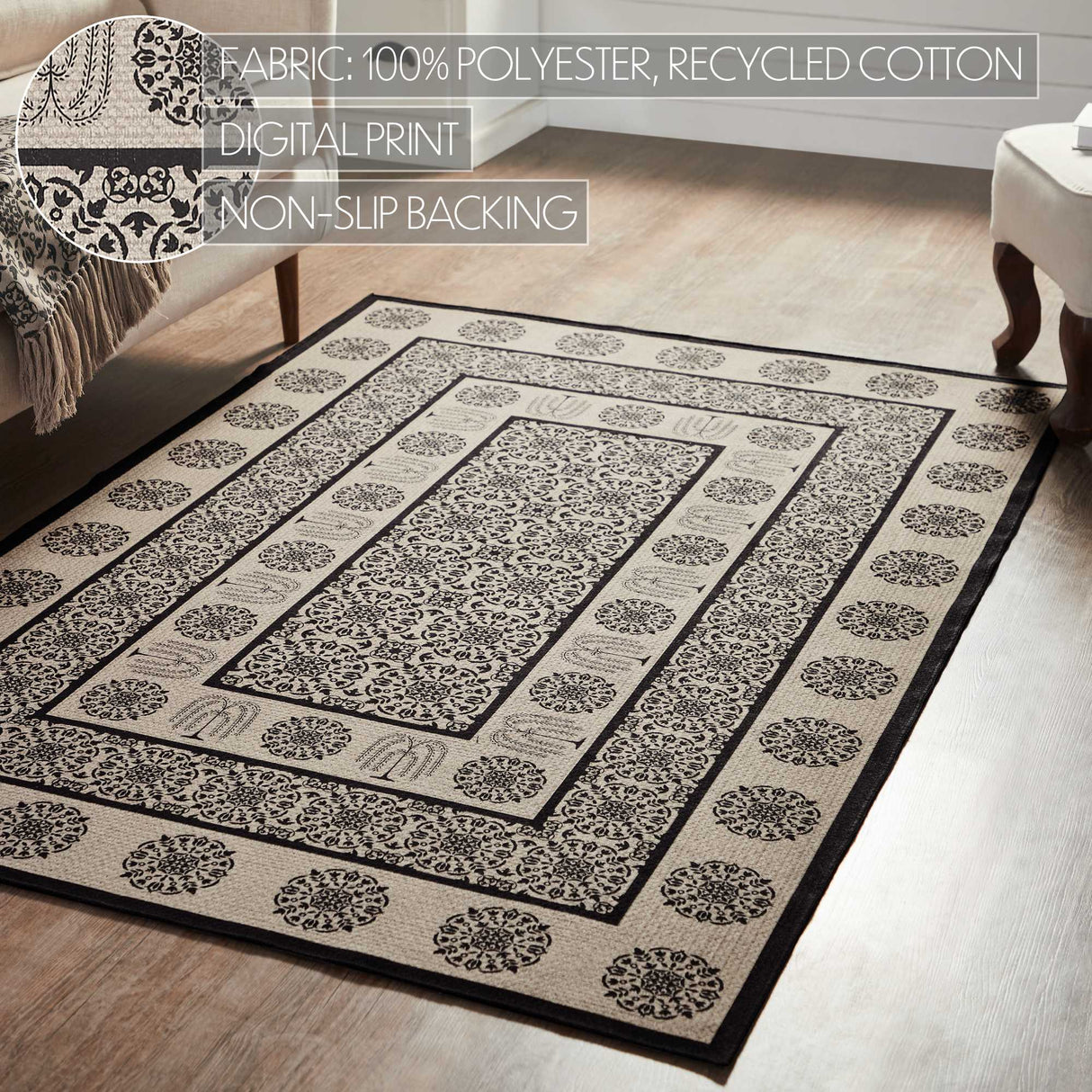 Custom House Black Tan Jacquard Polyester Rug Rect 48x72