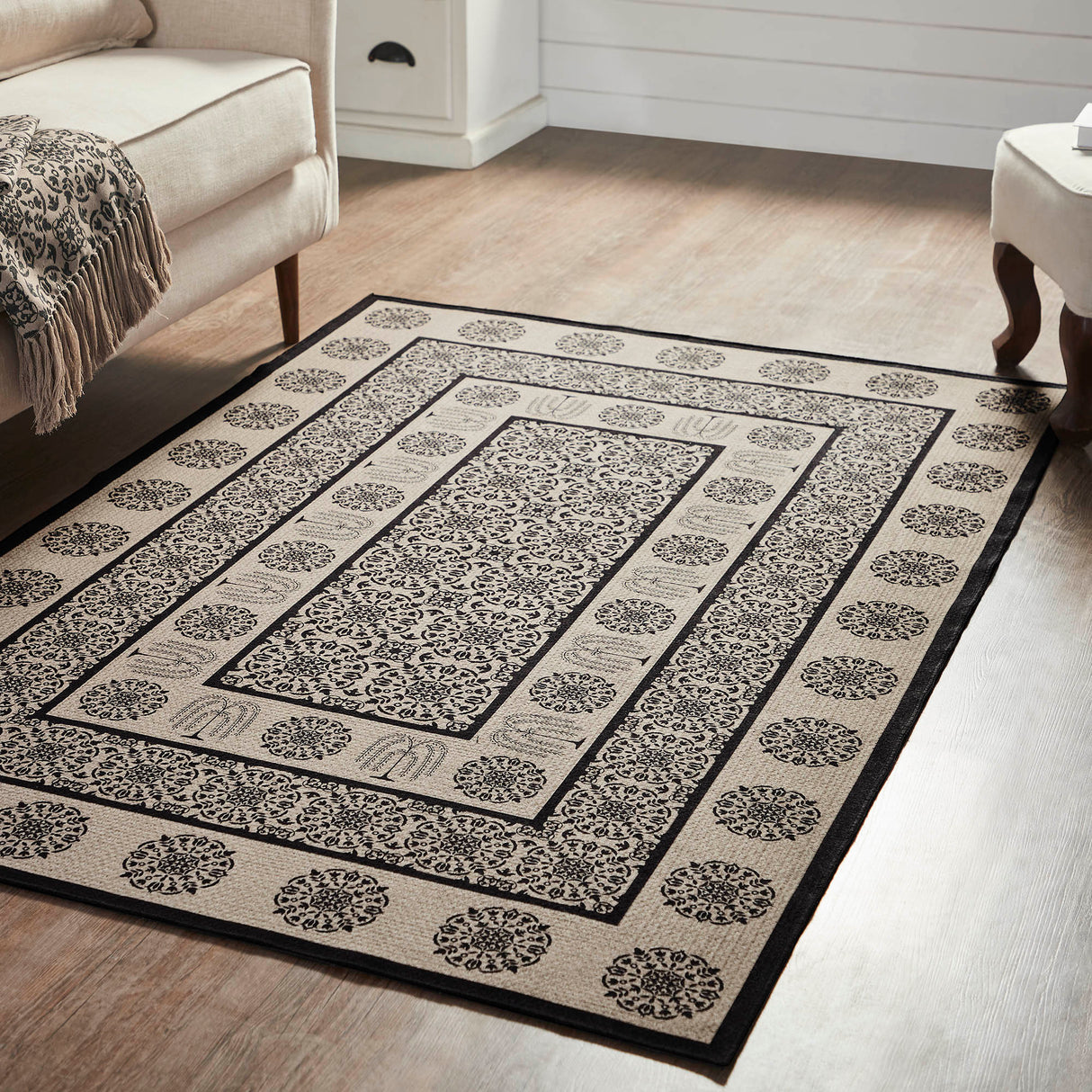Custom House Black Tan Jacquard Polyester Rug Rect 48x72