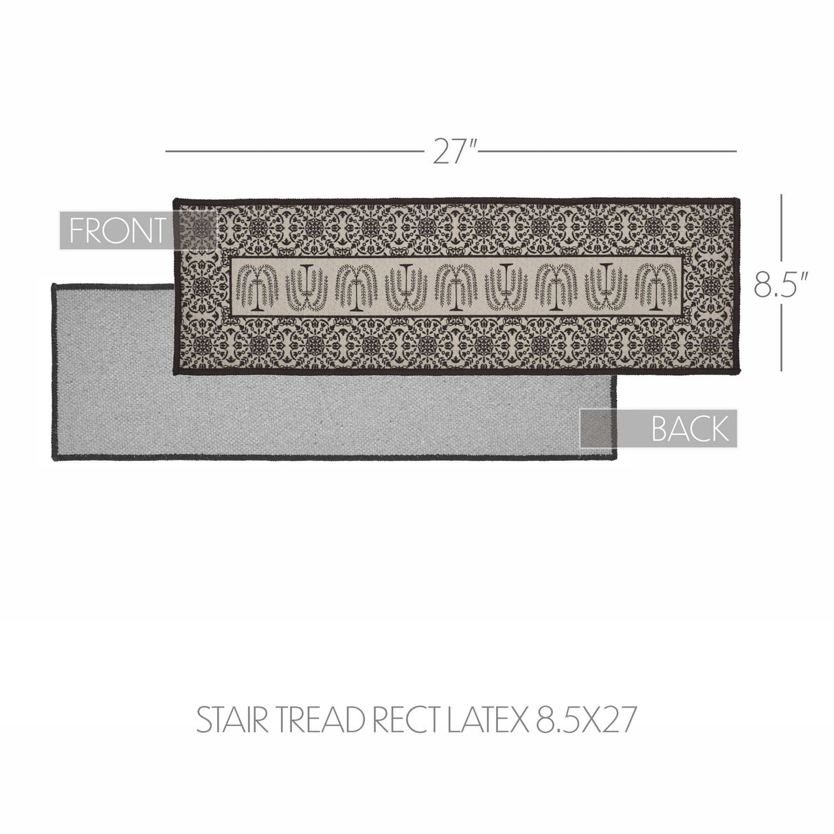 Custom House Black Tan Jacquard Polyester Stair Tread Rect Latex 8.5x27