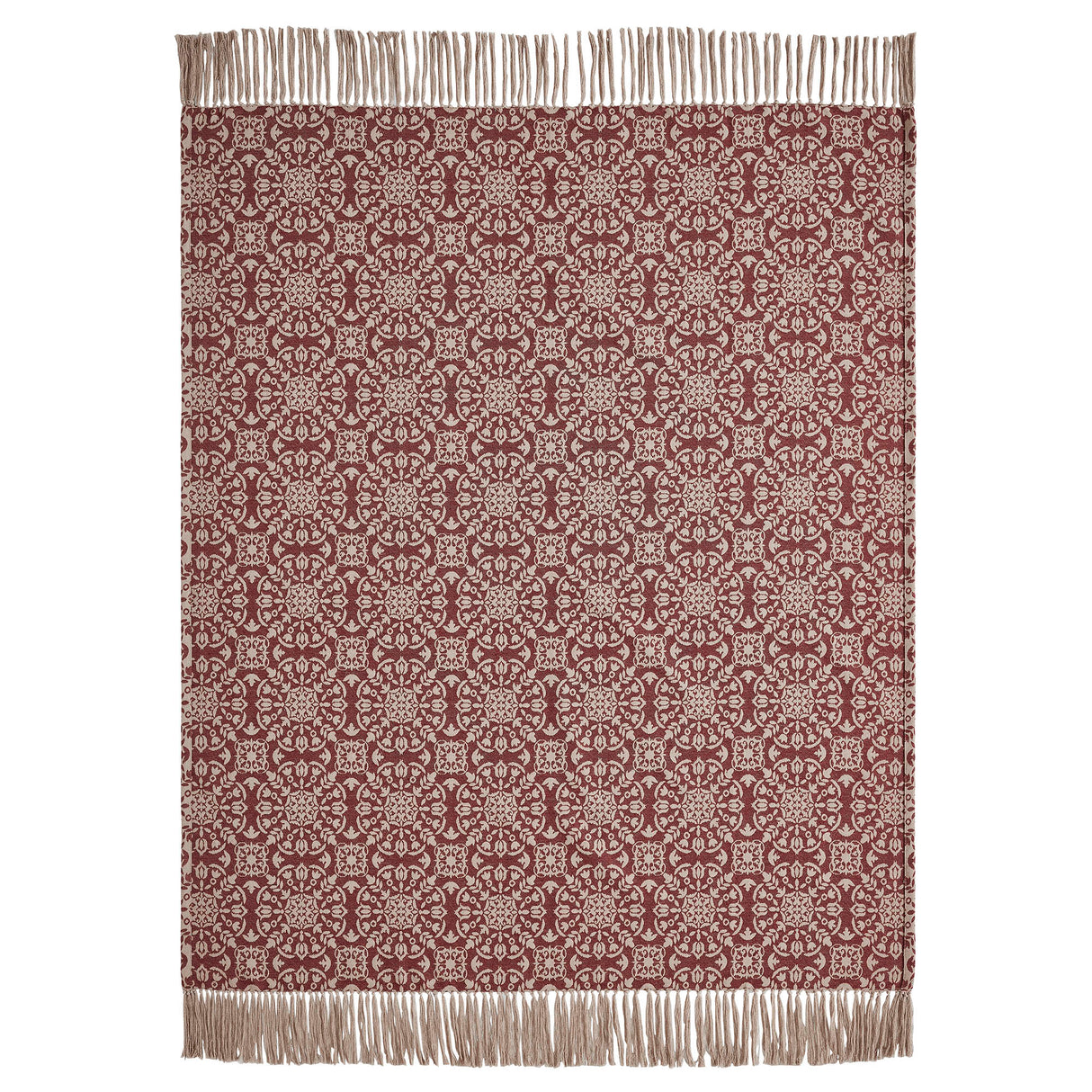 Custom House Burgundy Tan Jacquard Woven Throw 50x60