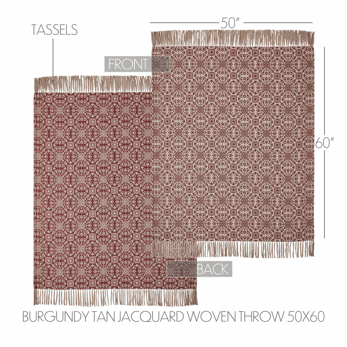Custom House Burgundy Tan Jacquard Woven Throw 50x60