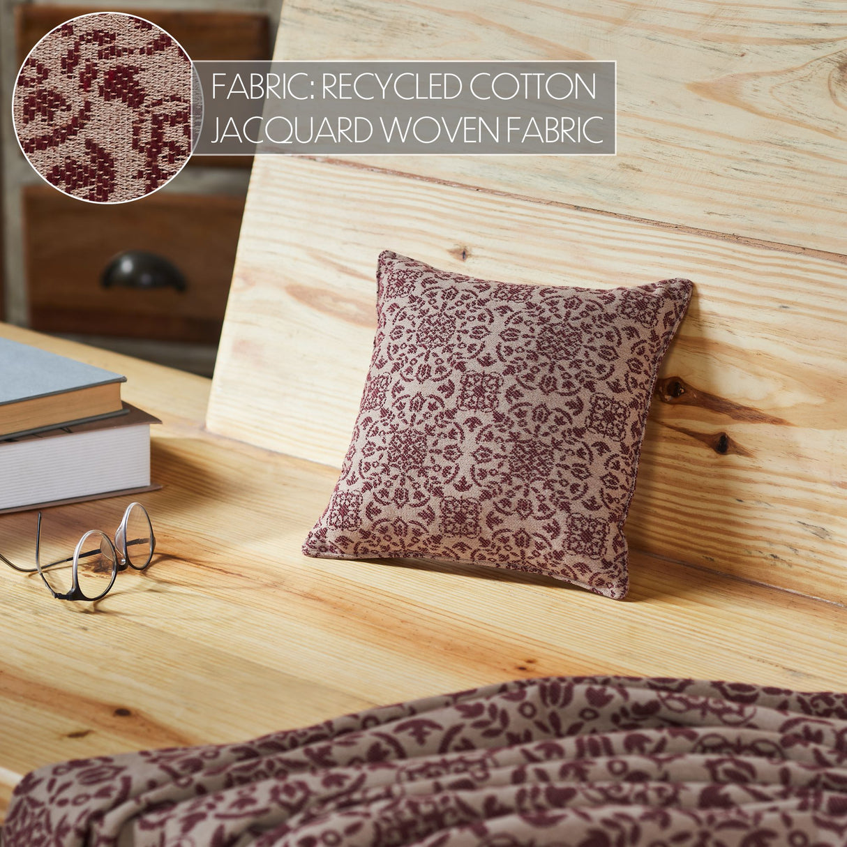 Custom House Burgundy Tan Jacquard Pillow 9x9