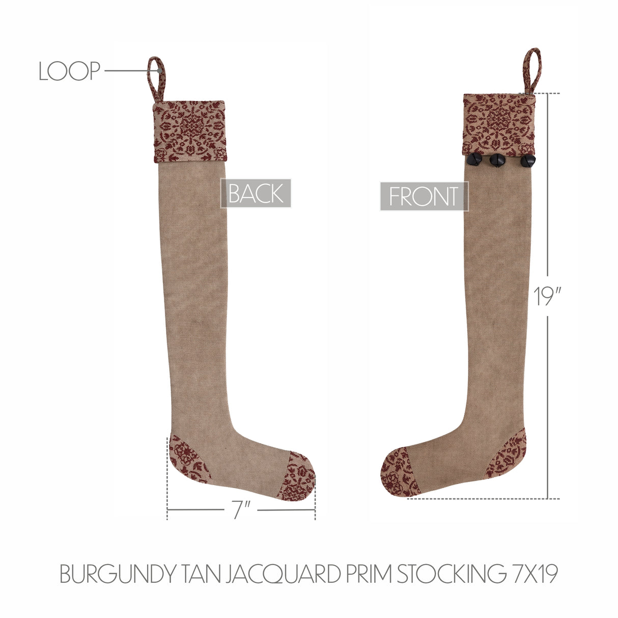 Custom House Burgundy Tan Jacquard Prim Stocking 7x19