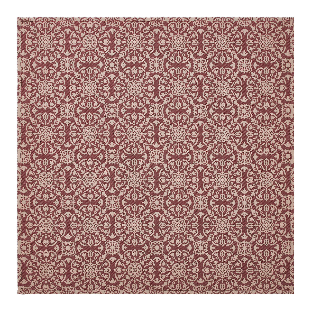 Custom House Burgundy Tan Jacquard Table Topper 42x42