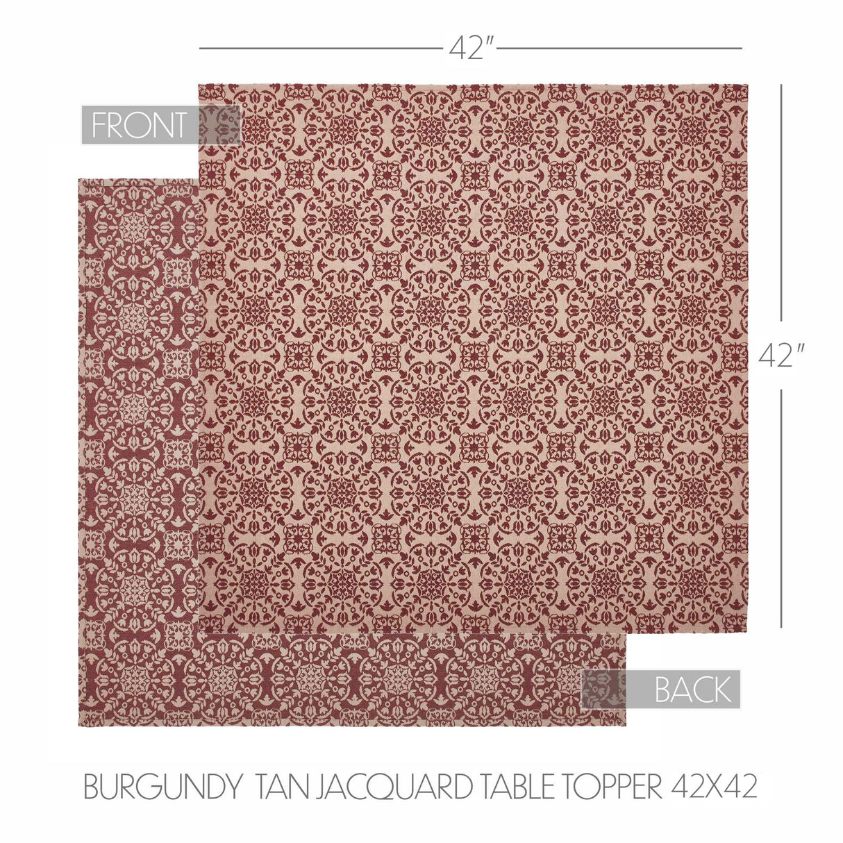 Custom House Burgundy Tan Jacquard Table Topper 42x42