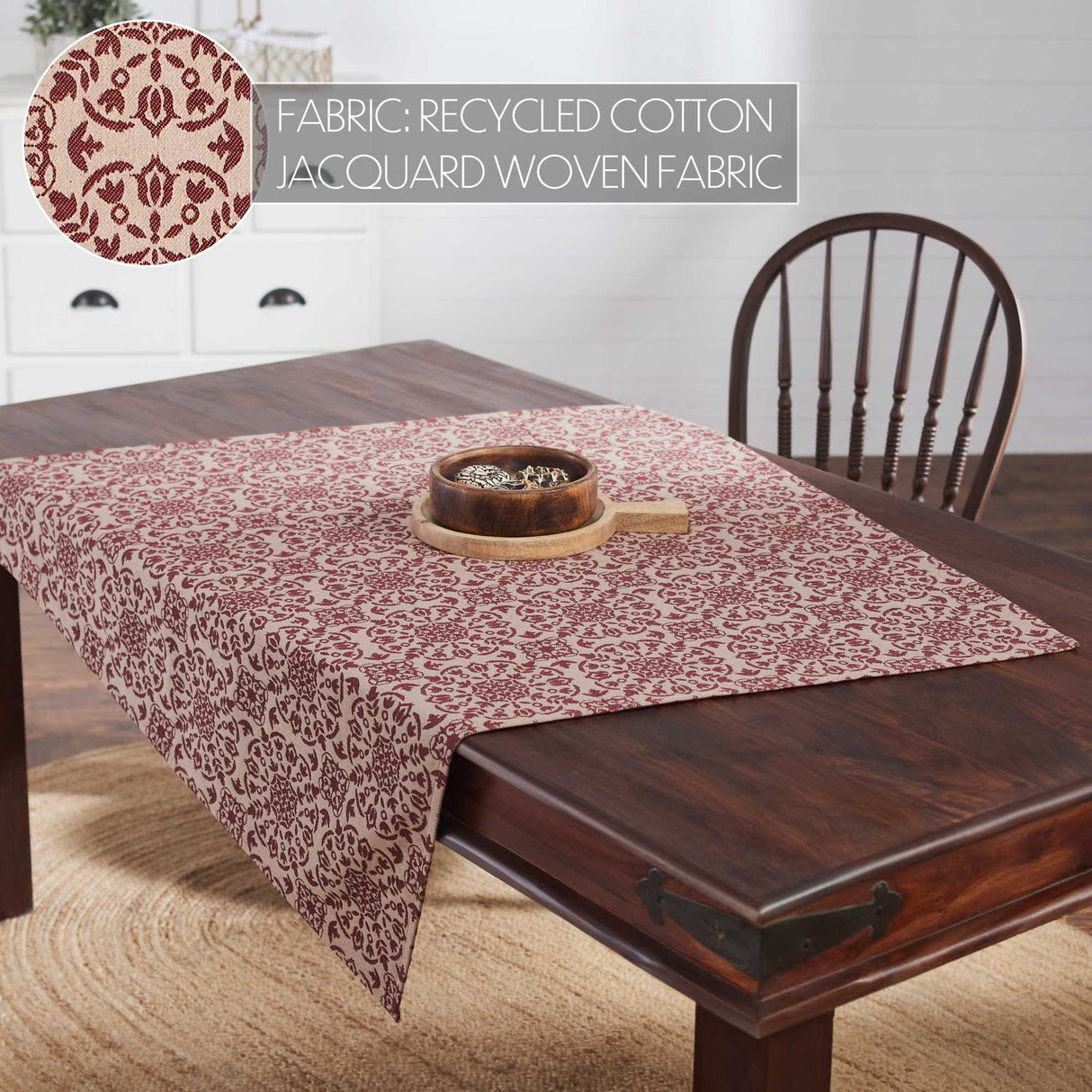 Custom House Burgundy Tan Jacquard Table Topper 42x42