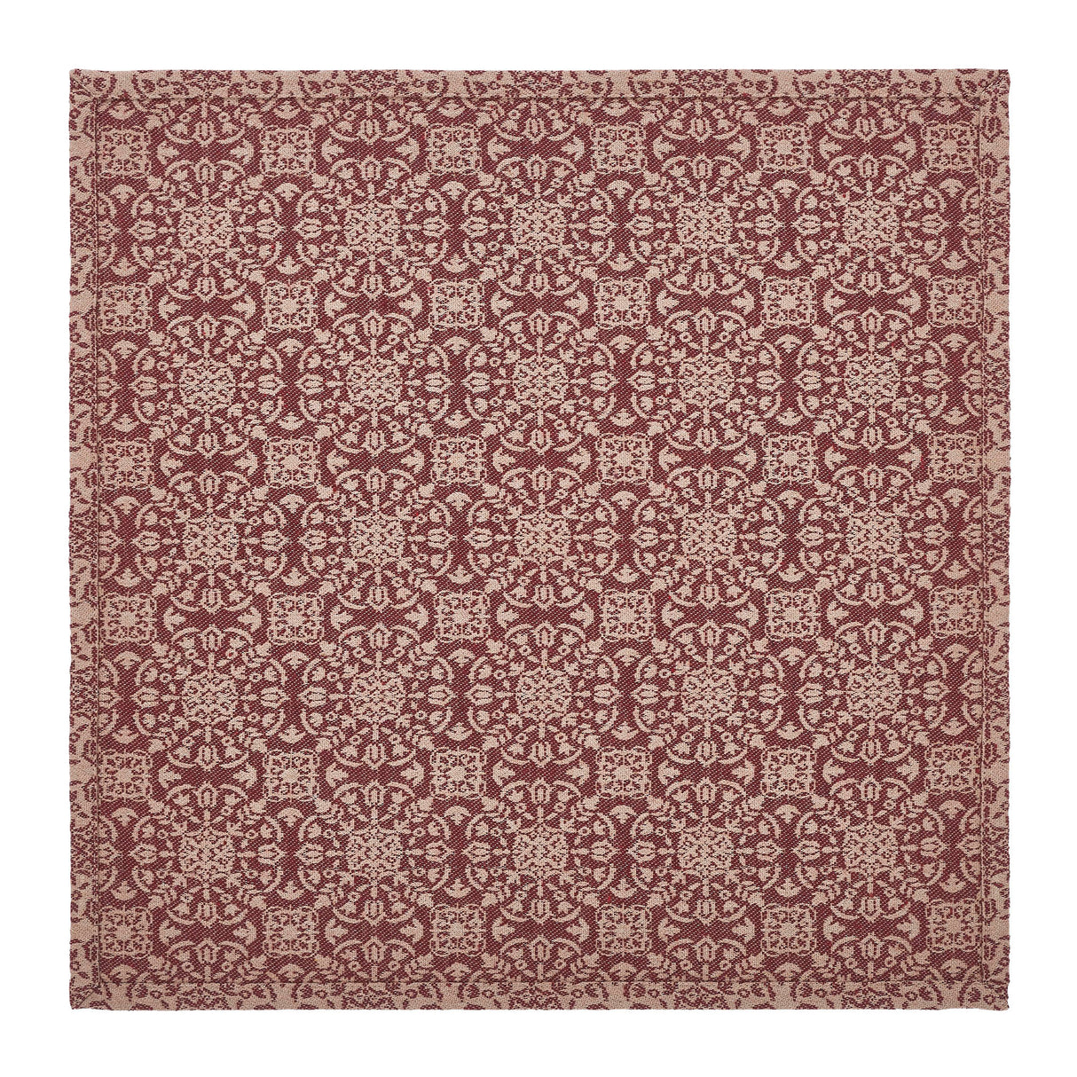 Custom House Burgundy Tan Jacquard Table Topper 20x20