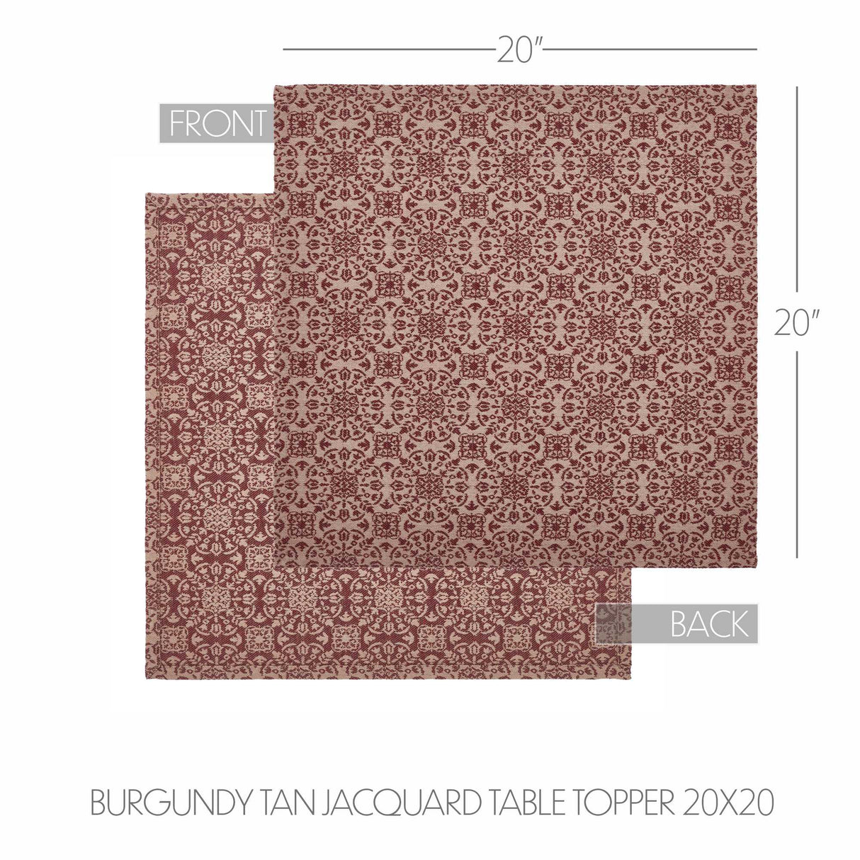 Custom House Burgundy Tan Jacquard Table Topper 20x20