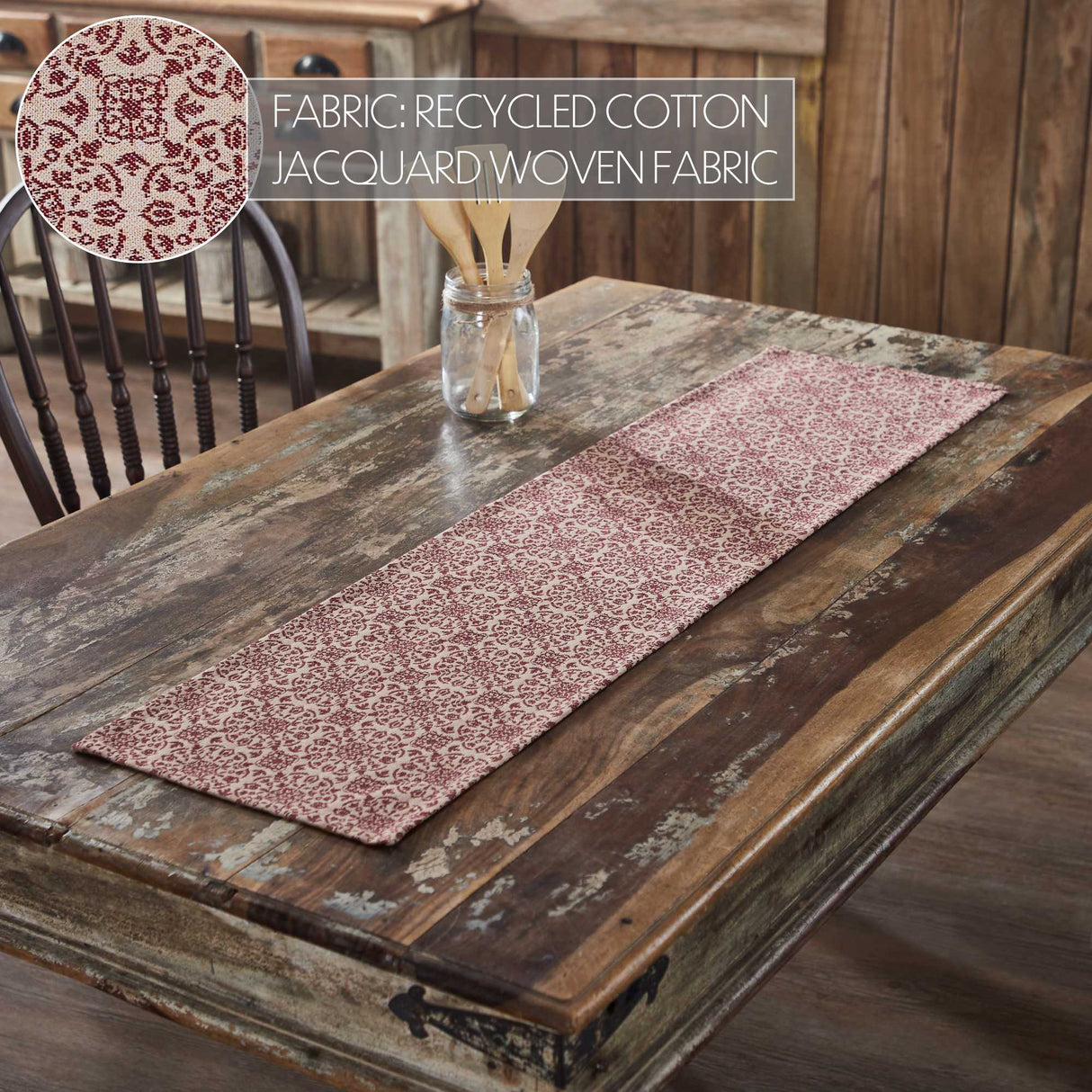 Custom House Burgundy Tan Jacquard Runner 12x48