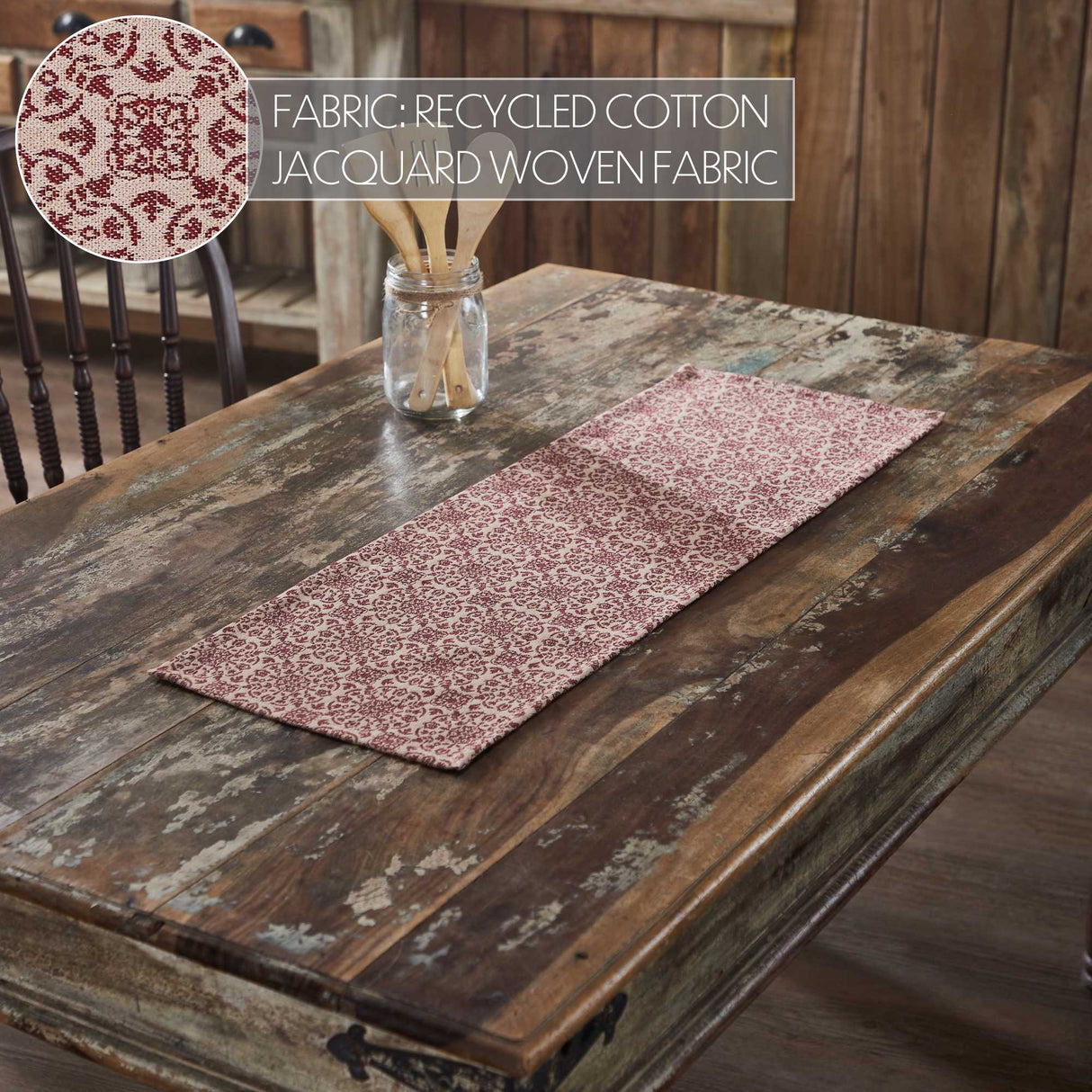 Custom House Burgundy Tan Jacquard Runner 12x36