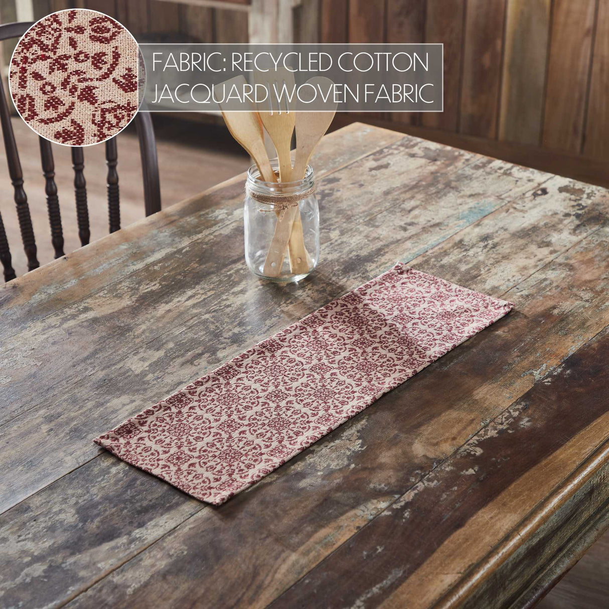 Custom House Burgundy Tan Jacquard Runner 8x24