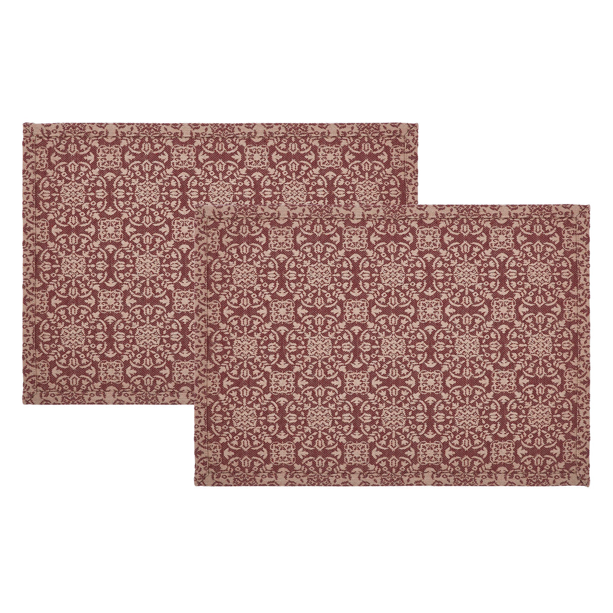 Custom House Burgundy Tan Jacquard Placemat Set of 2 13x19, 4 Pack