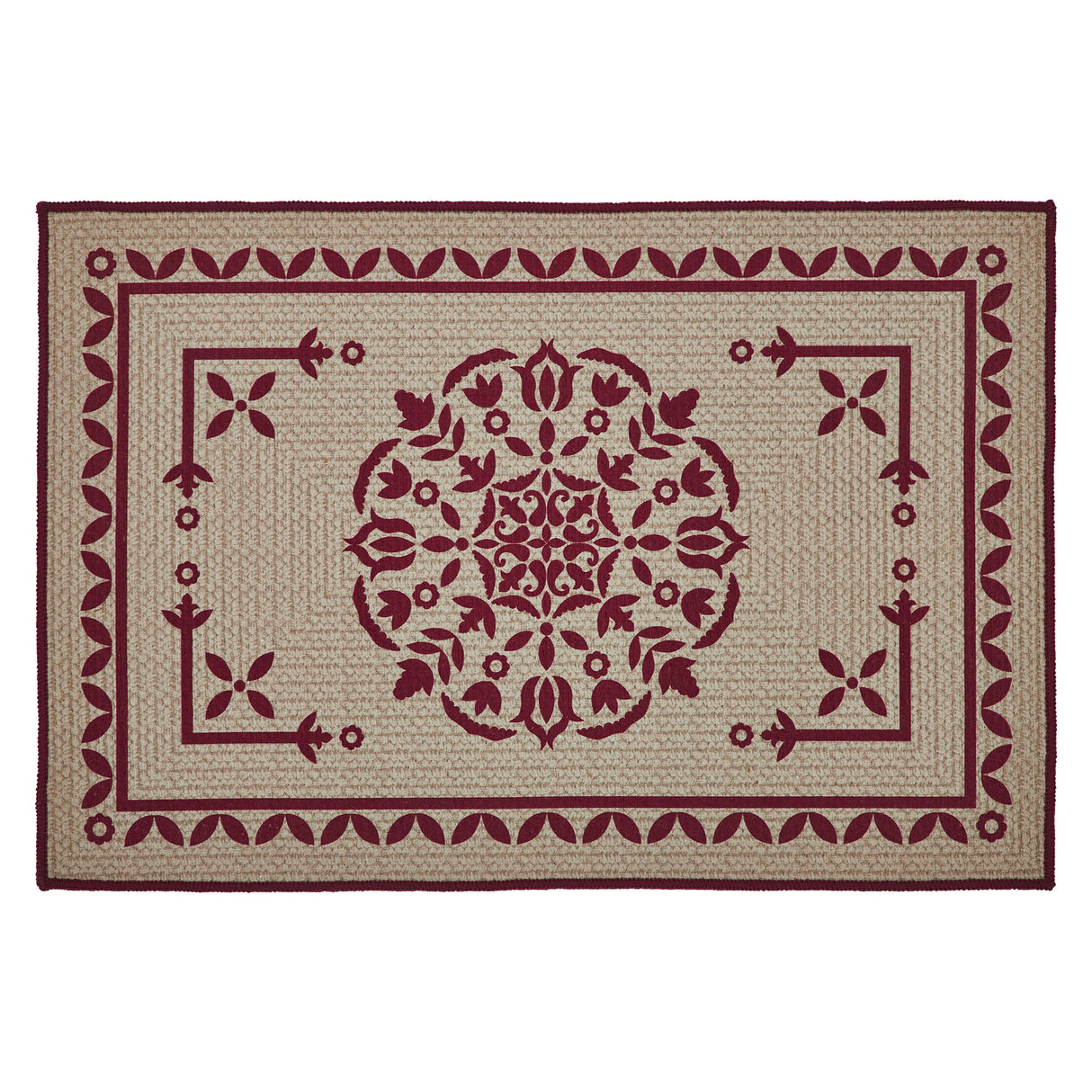 Custom House Burgundy Tan Jacquard Polyester Bathmat 20x30