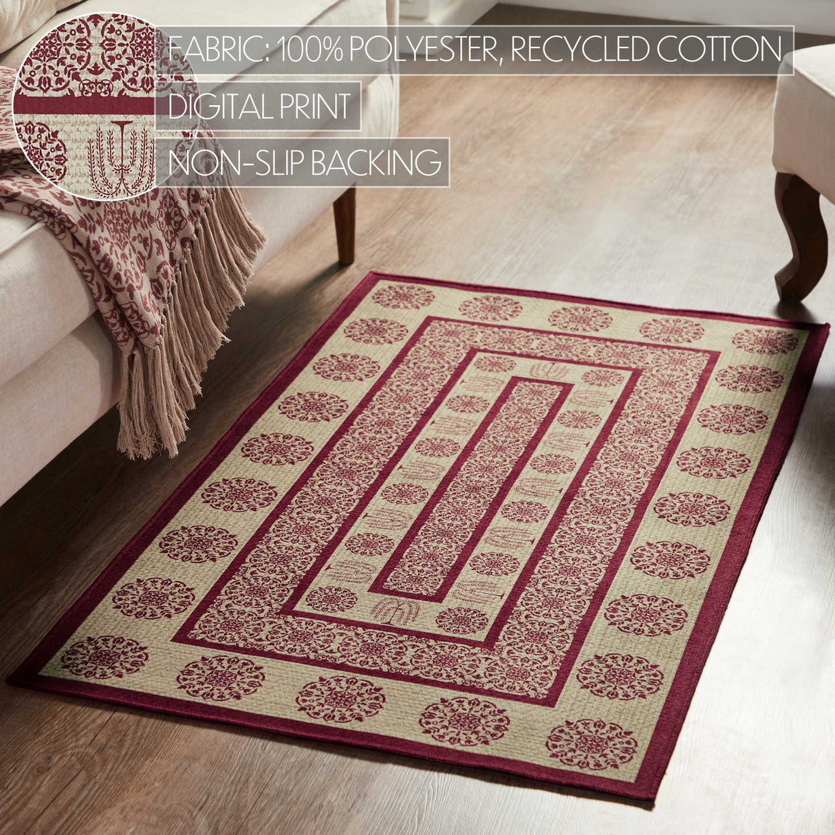 Custom House Burgundy Tan Jacquard Polyester Rug Rect 27x48