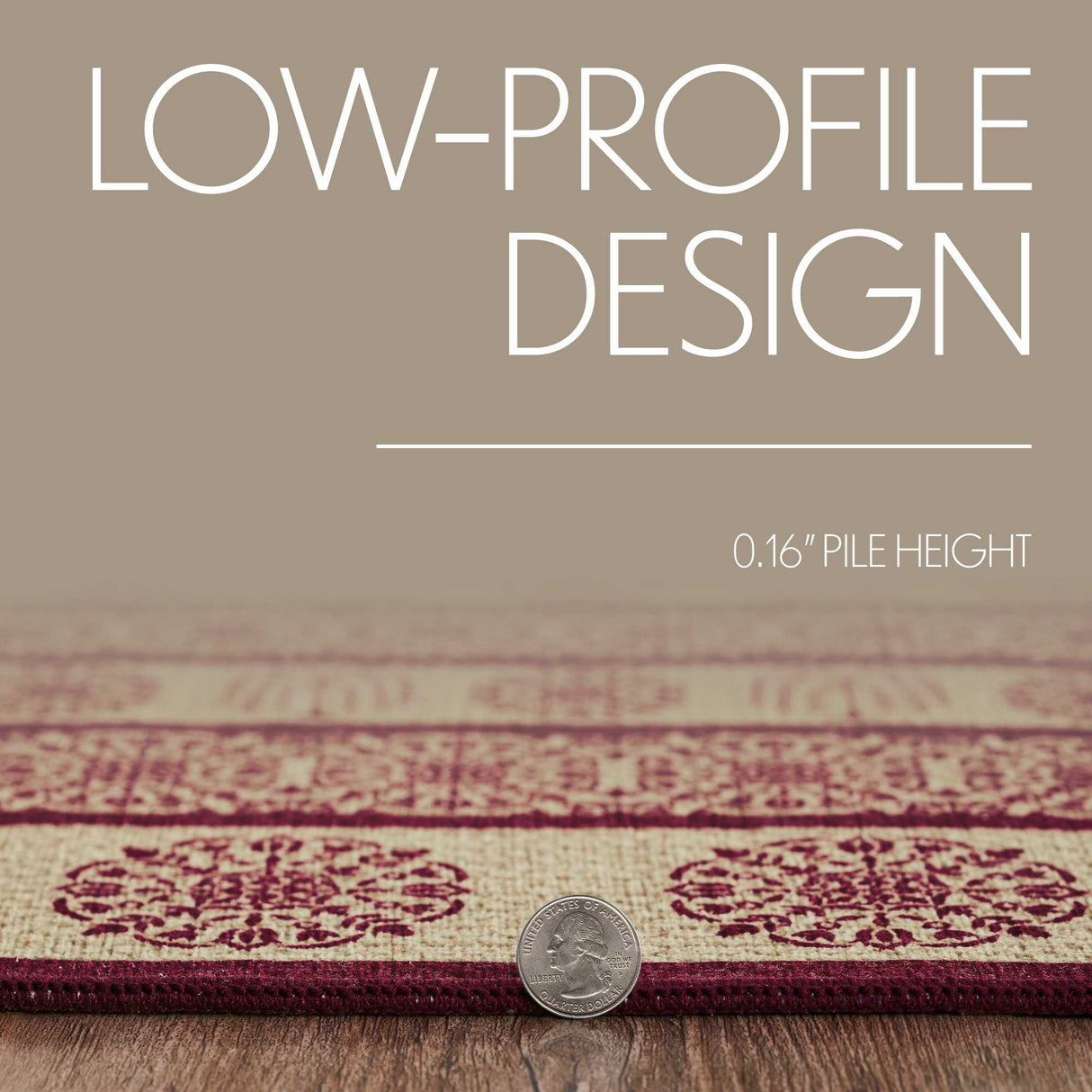 Custom House Burgundy Tan Jacquard Polyester Rug Rect 36x60