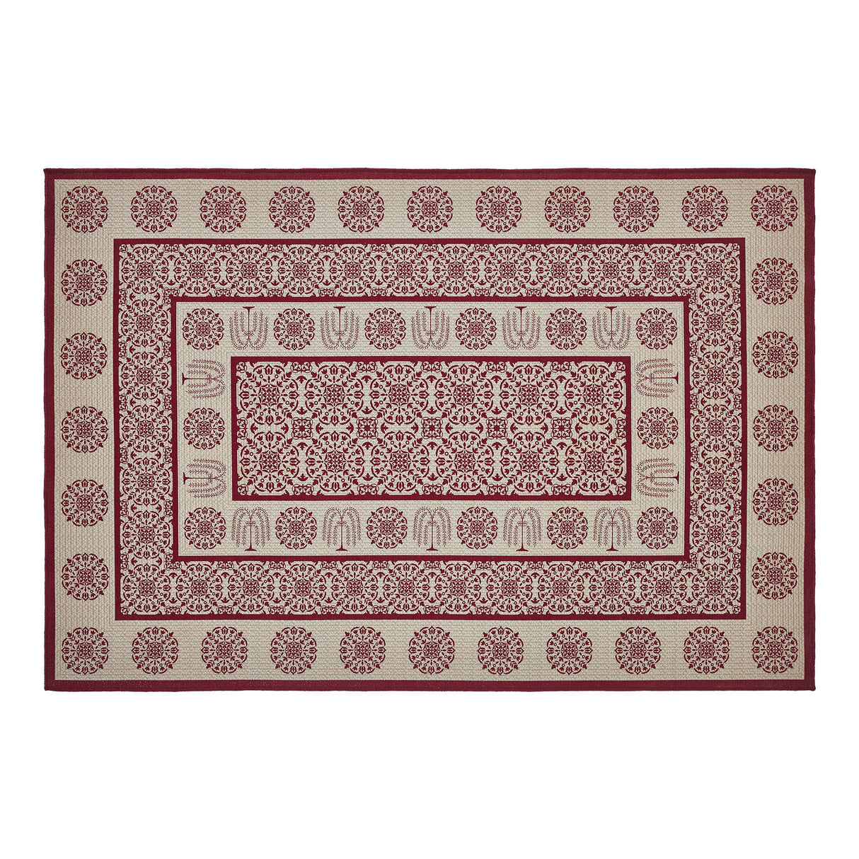 Custom House Burgundy Tan Jacquard Polyester Rug Rect 48x72