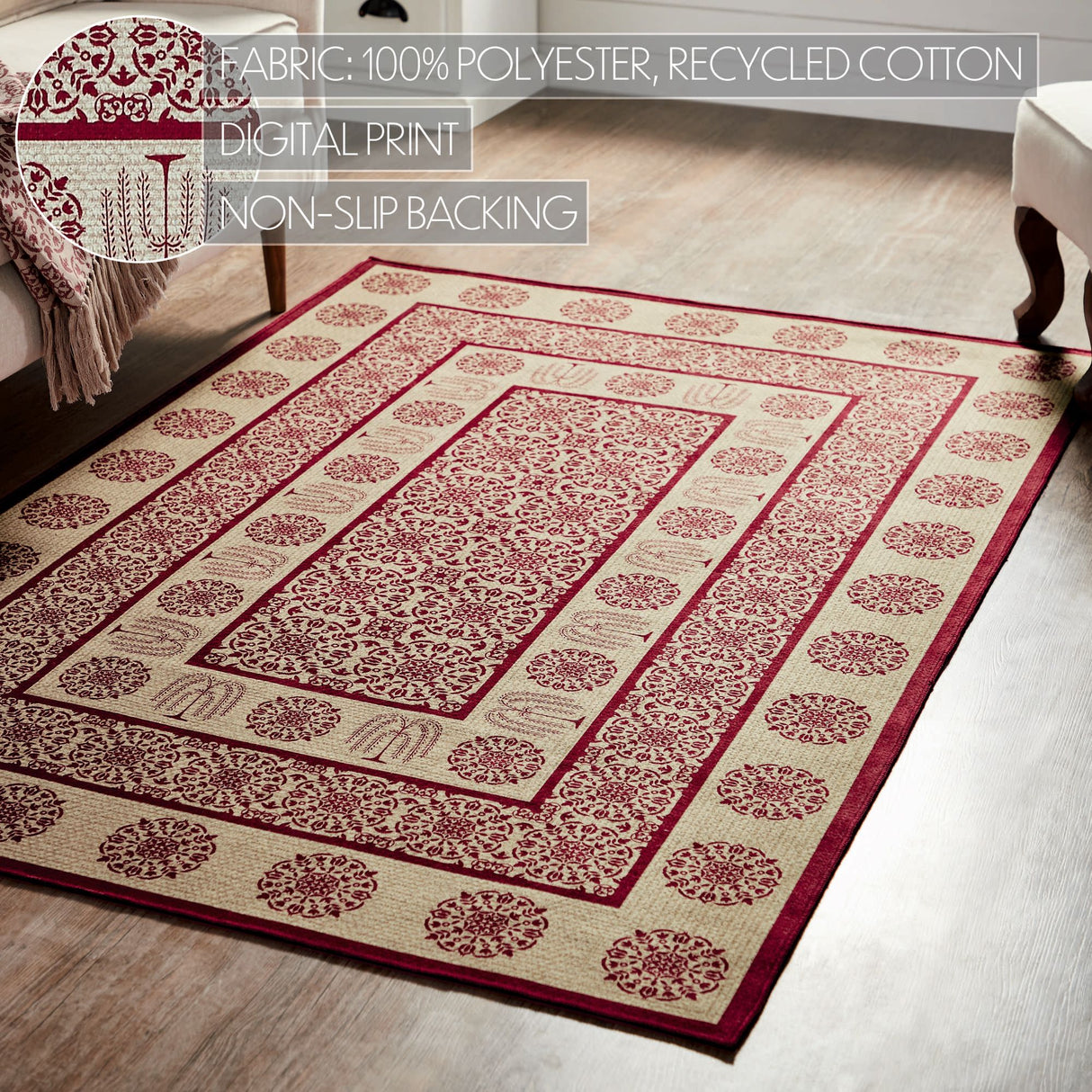 Custom House Burgundy Tan Jacquard Polyester Rug Rect 48x72