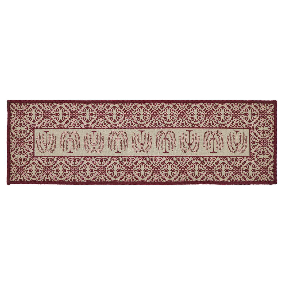 Custom House Burgundy Tan Jacquard Polyester Stair Tread Rect Latex 8.5x27