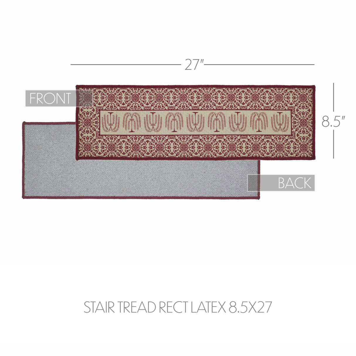 Custom House Burgundy Tan Jacquard Polyester Stair Tread Rect Latex 8.5x27